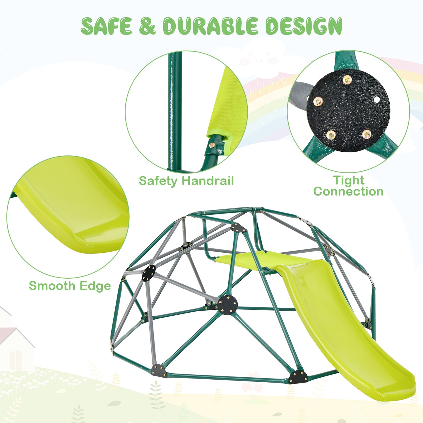 Kids Climbing Dome with Slide and Fabric Cushion for Garden Yard-Green Kids Crystal