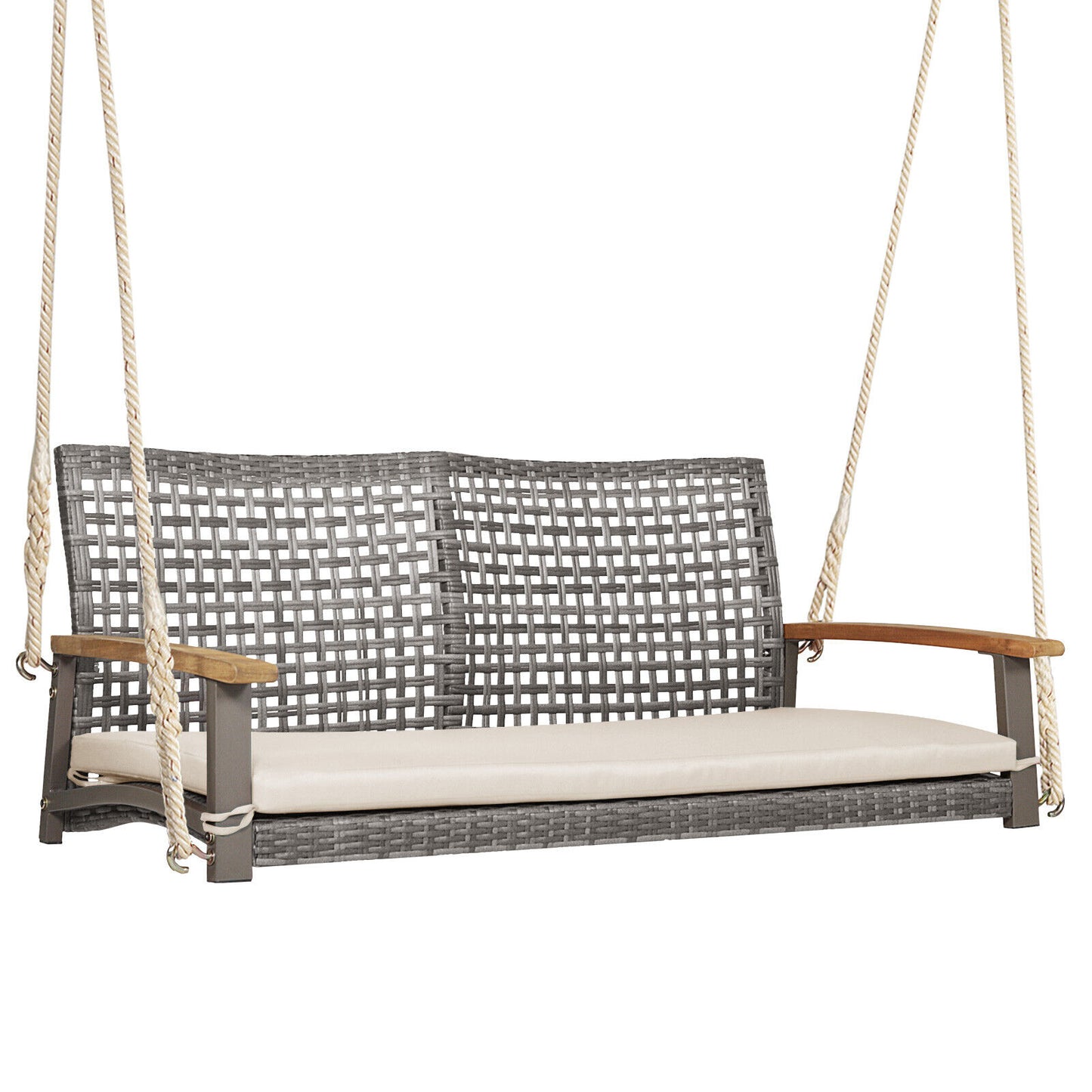 2-Person Patio Wicker Hanging Swing Chair-Off White Kids Crystal