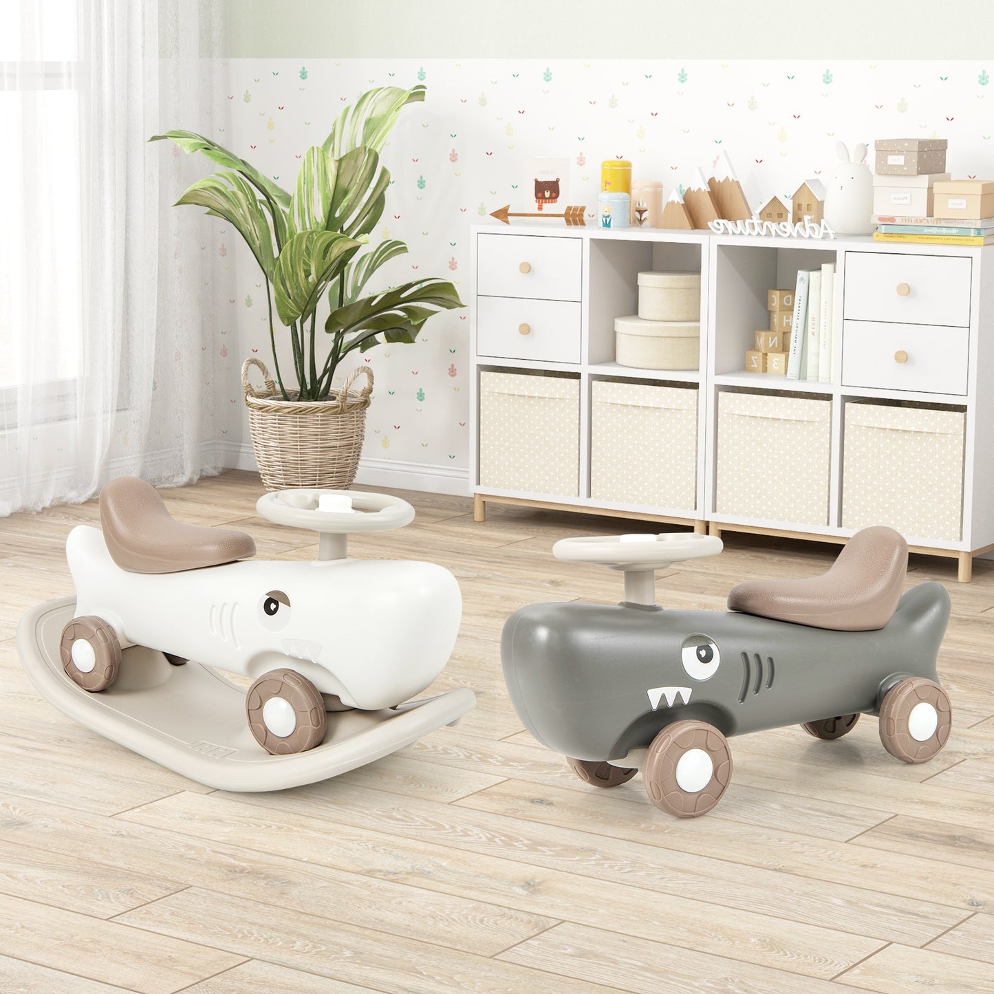 Convertible Rocking Horse and Sliding Car with Detachable Balance Board-Dark Gray Kids Crystal