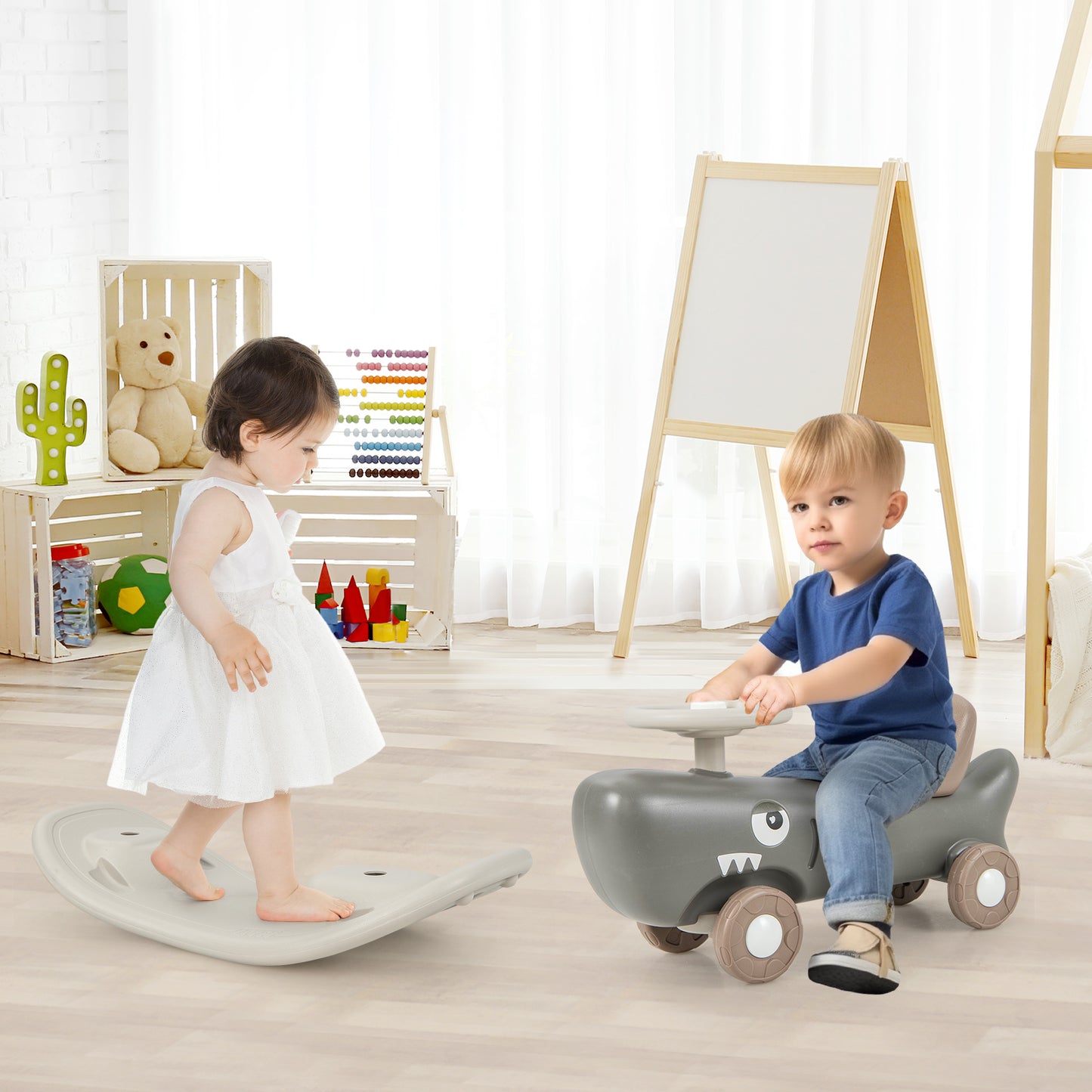 Convertible Rocking Horse and Sliding Car with Detachable Balance Board-Dark Gray Kids Crystal