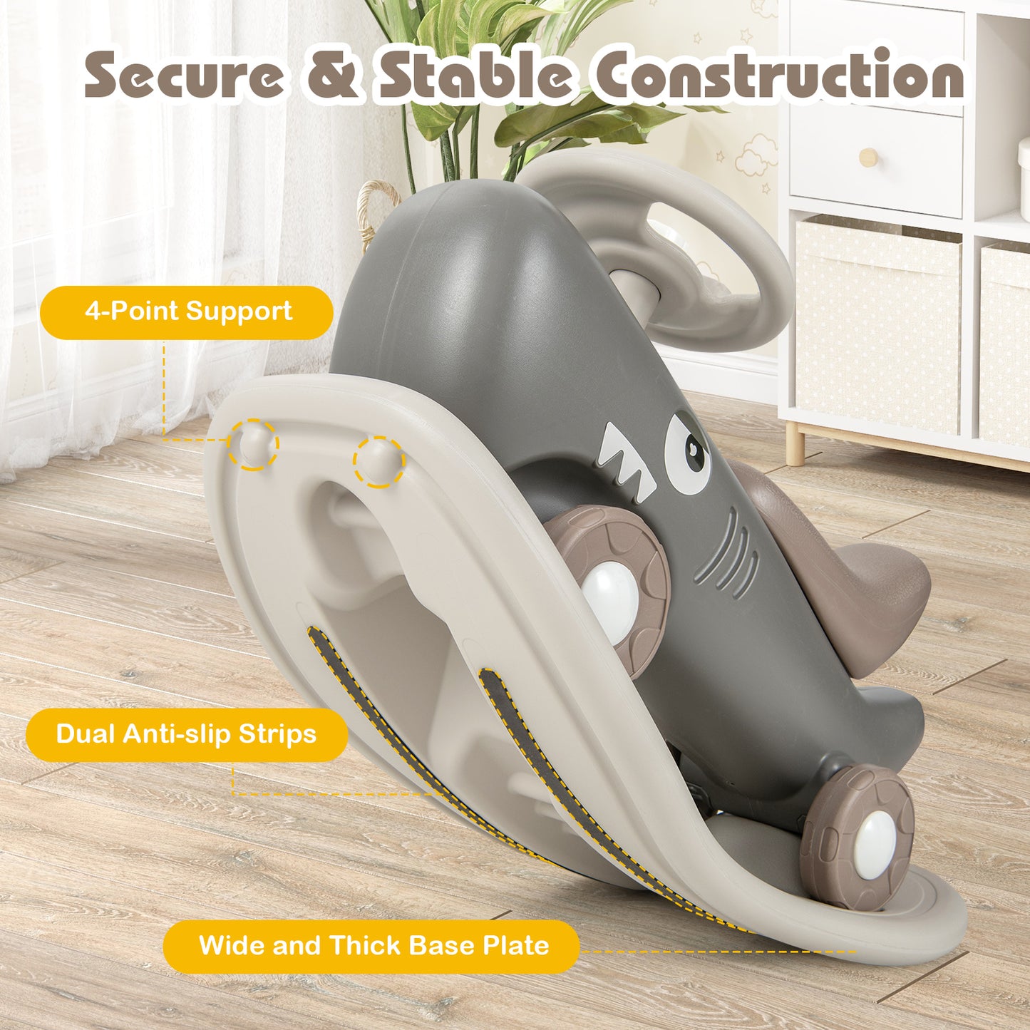 Convertible Rocking Horse and Sliding Car with Detachable Balance Board-Dark Gray Kids Crystal