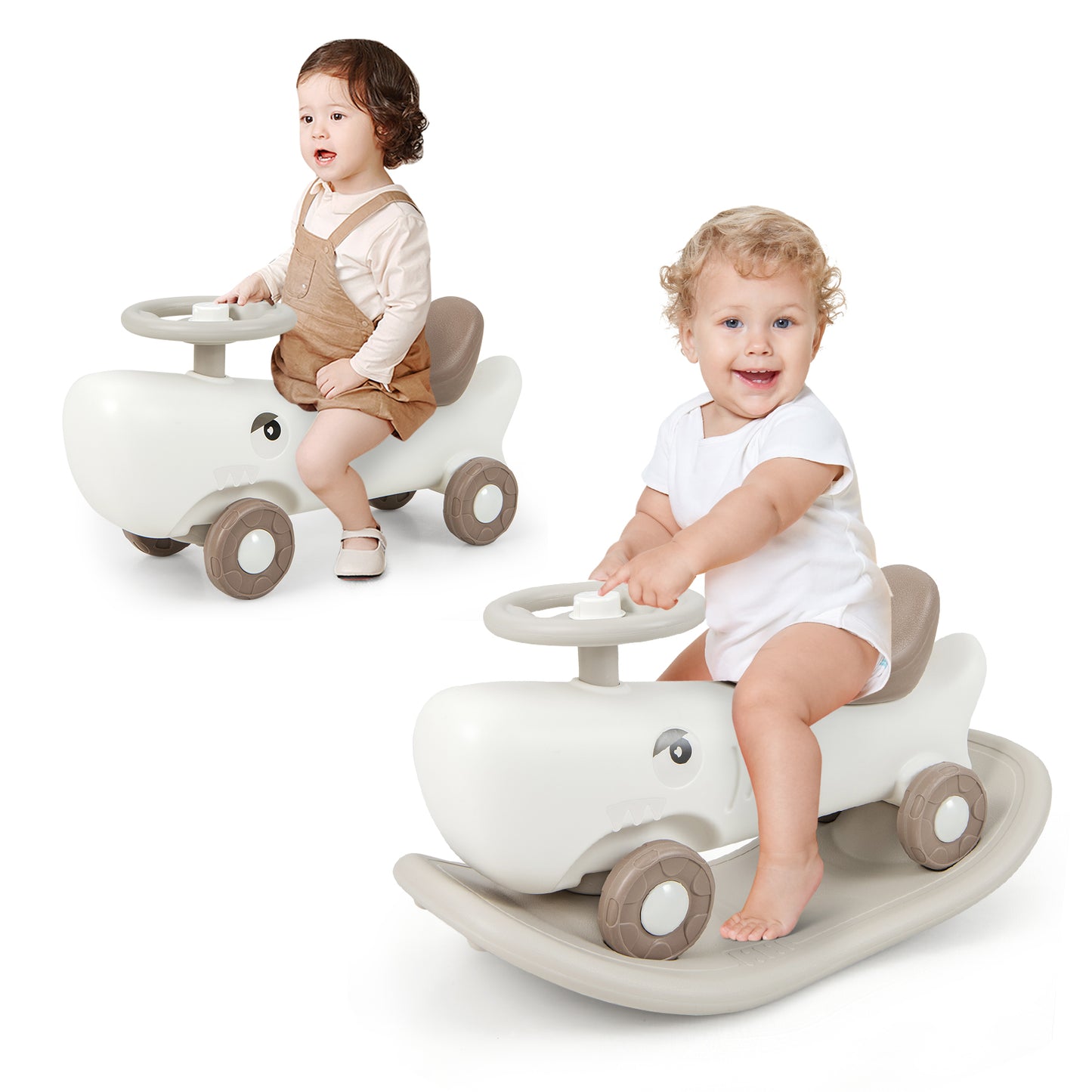 Convertible Rocking Horse and Sliding Car with Detachable Balance Board-White Kids Crystal