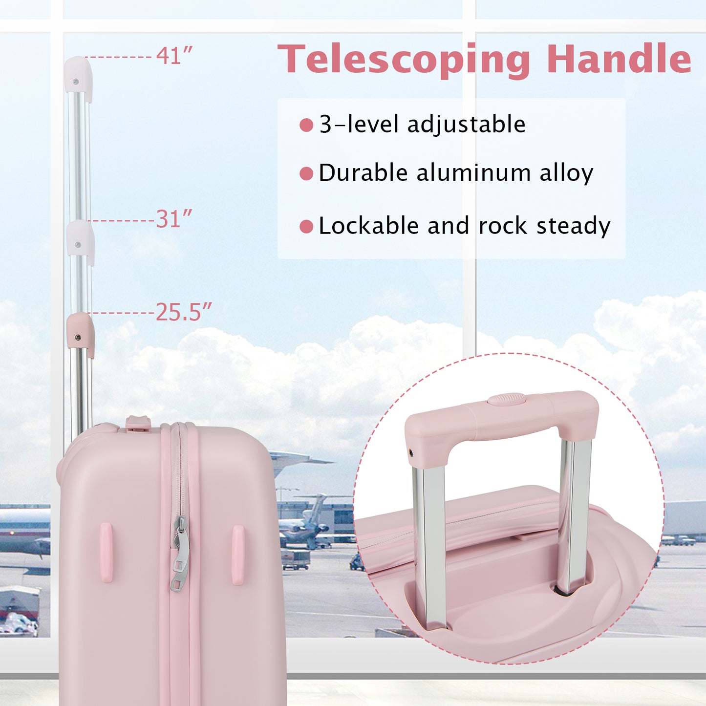 Hardside Luggage with Spinner Wheels with TSA Lock and Height Adjustable Handle-Pink Kids Crystal