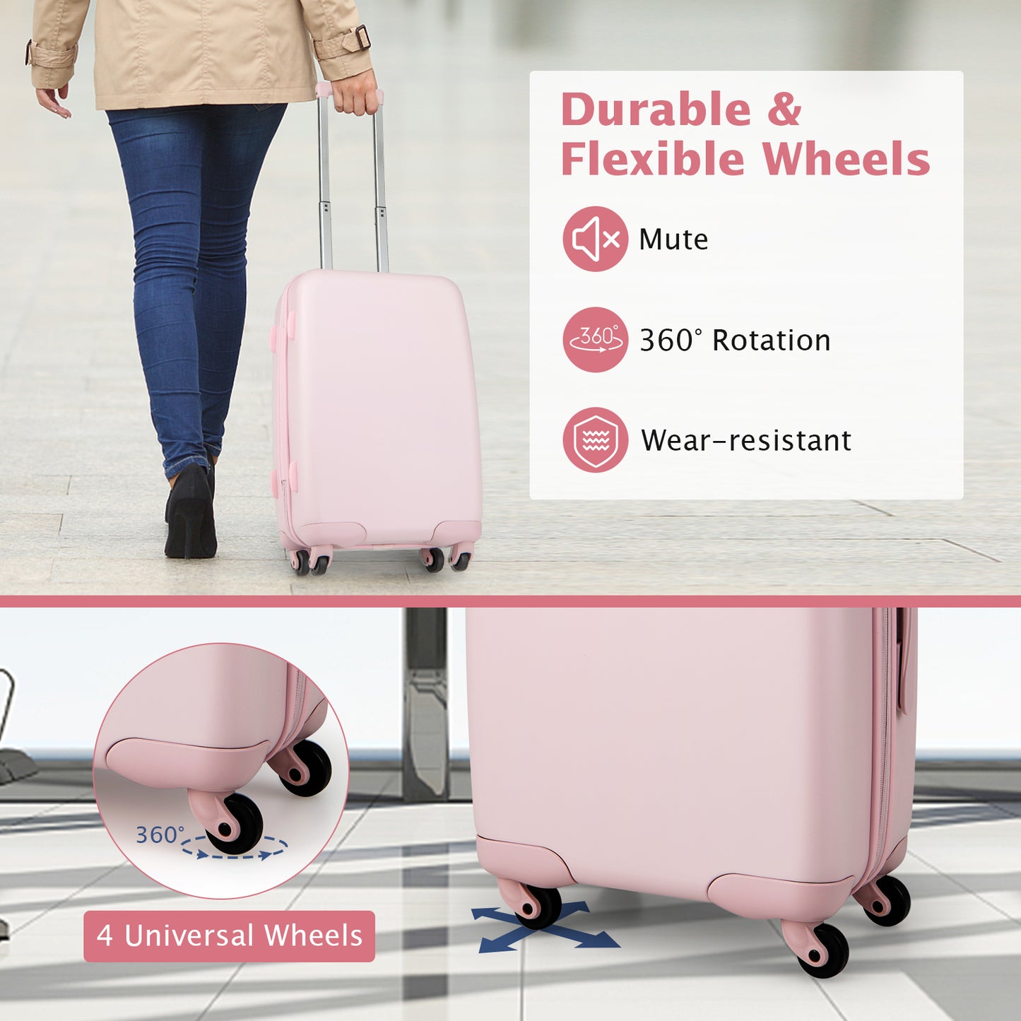 Hardside Luggage with Spinner Wheels with TSA Lock and Height Adjustable Handle-Pink Kids Crystal