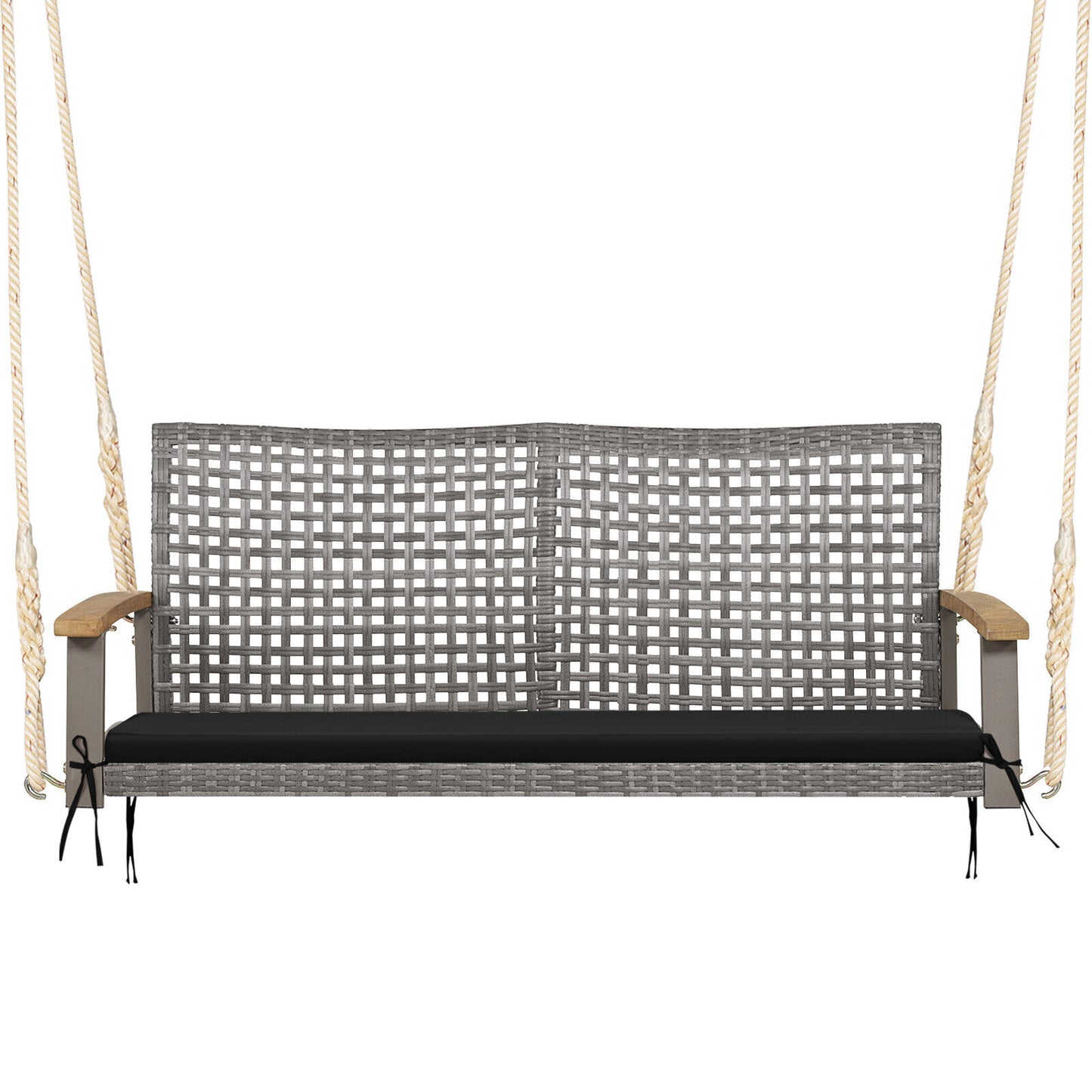 2-Person Patio Wicker Hanging Swing Chair-Black Kids Crystal