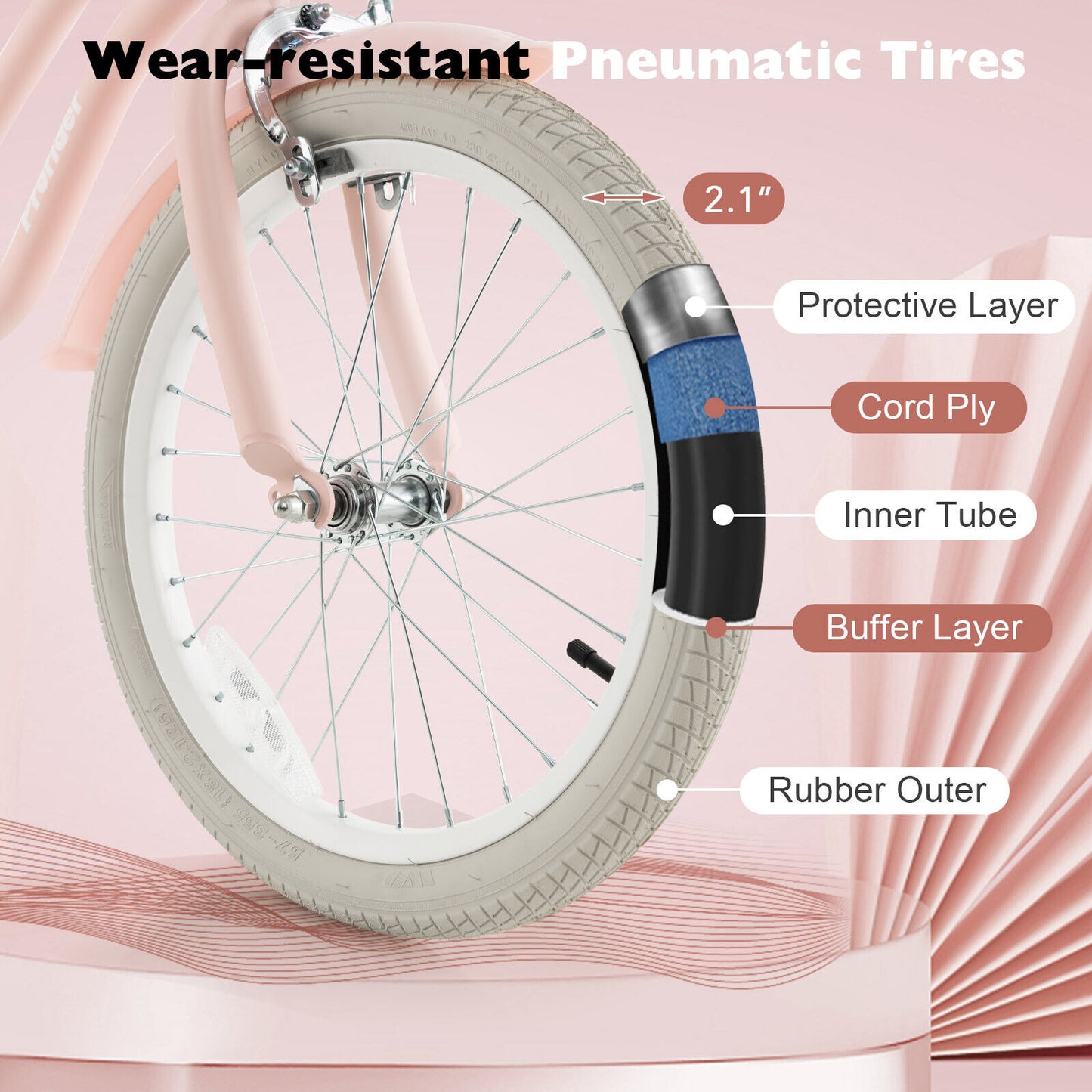 Children Bicycle with Front Handbrake and Rear Coaster Brake-Pink Kids Crystal