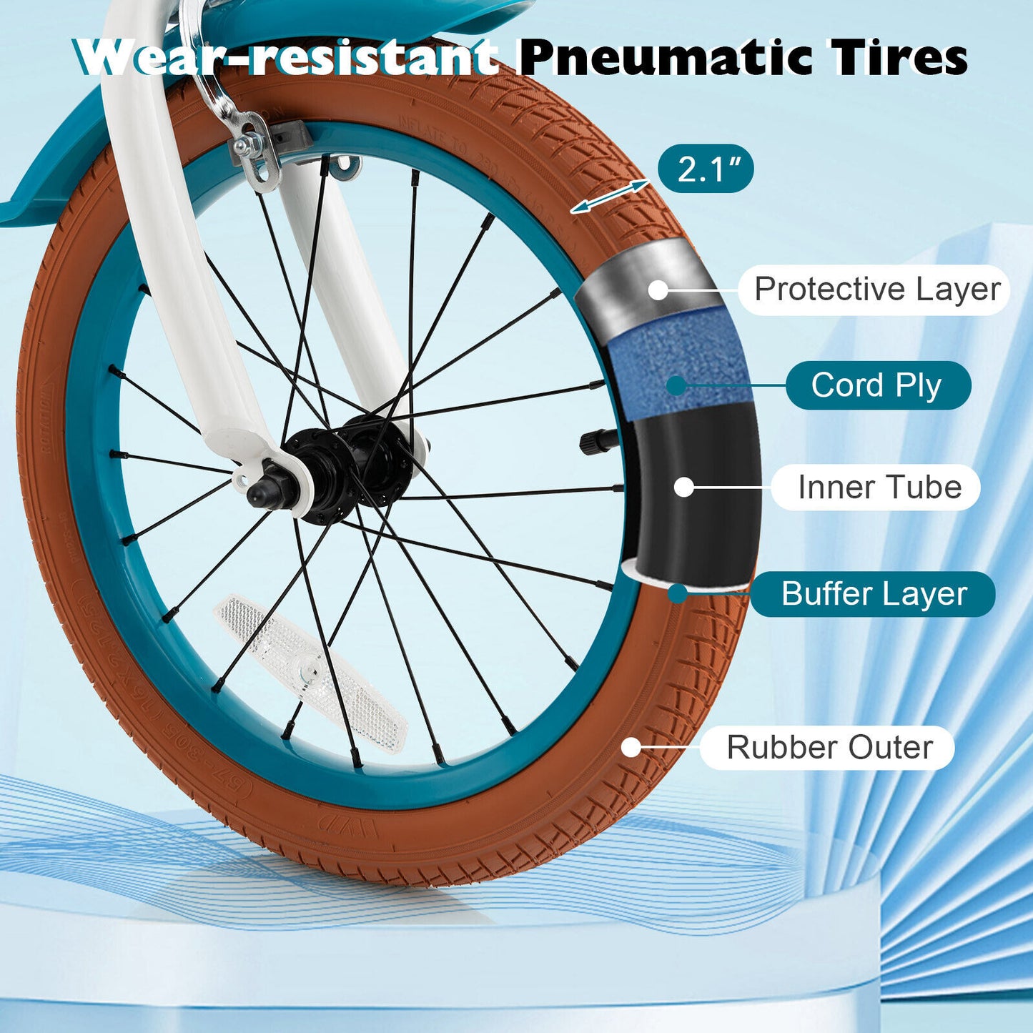 16 Inch Kids Bike with Front Handbrake and 2 Training Wheels-Turquoise Kids Crystal