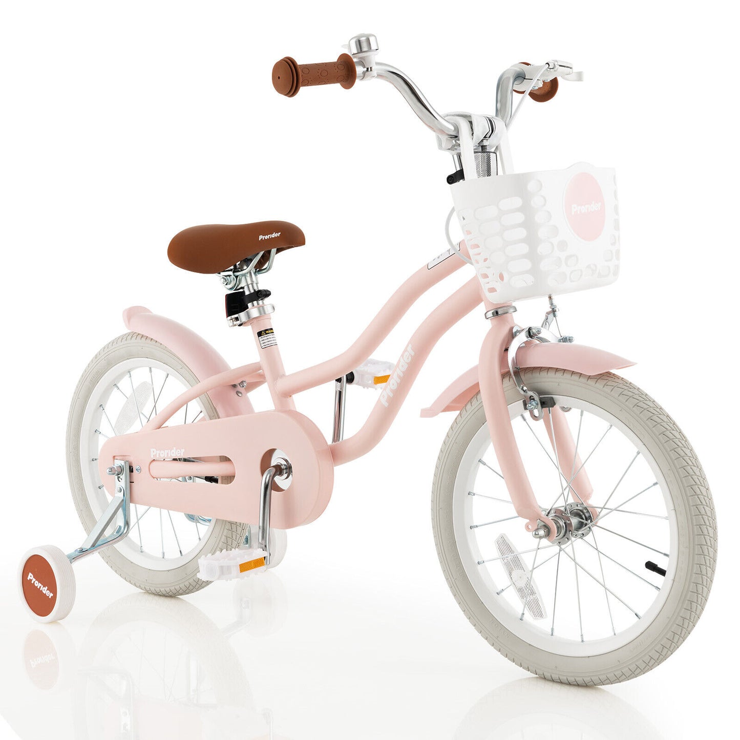 16 Inch Kids Bike with Front Handbrake and 2 Training Wheels-Pink Kids Crystal
