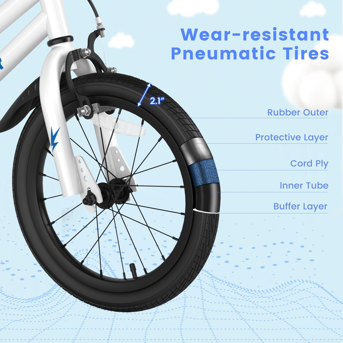 16 Inch Kids Bike with Removable Training Wheels-White Kids Crystal