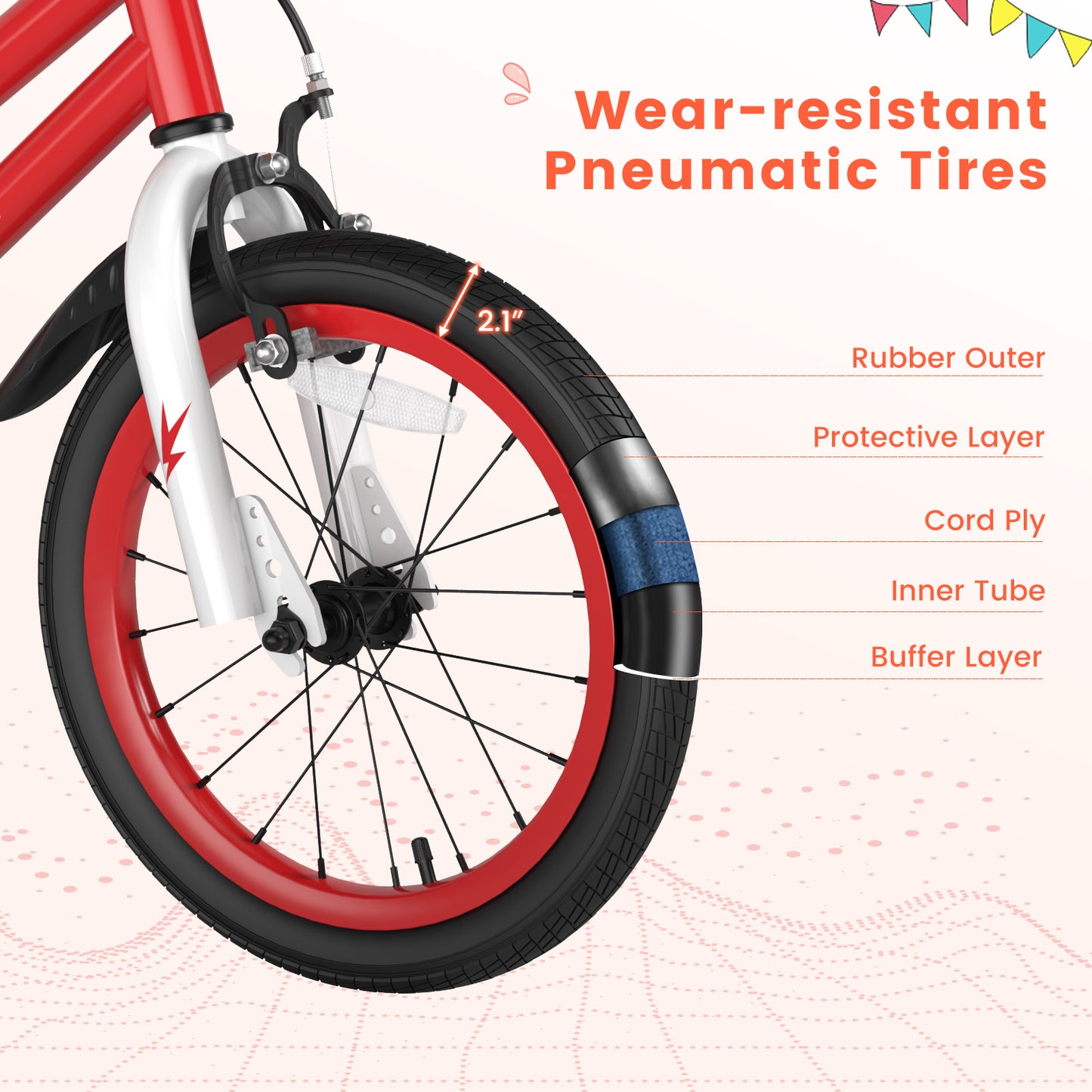 16 Inch Kids Bike with Removable Training Wheels-Red Kids Crystal