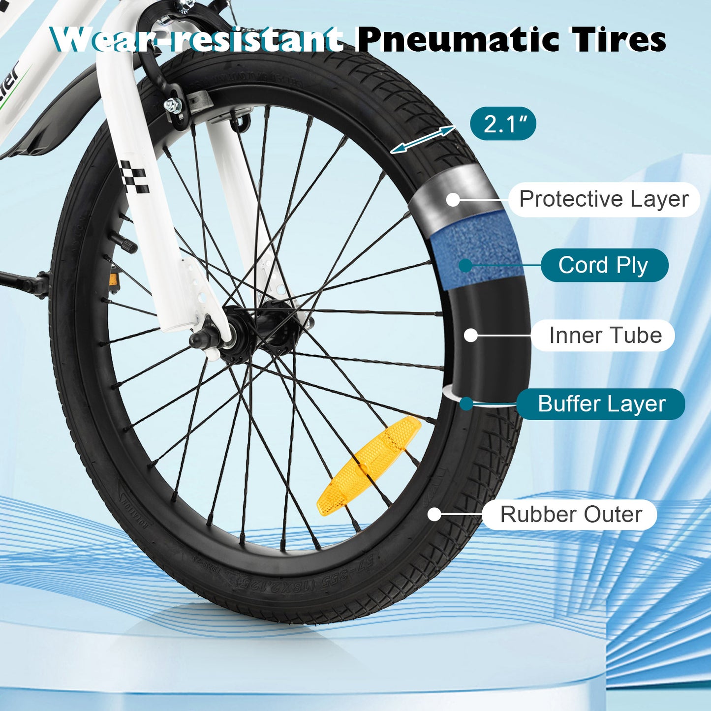 18 Feet Kids Bike with Removable Training Wheels-Black & White Kids Crystal