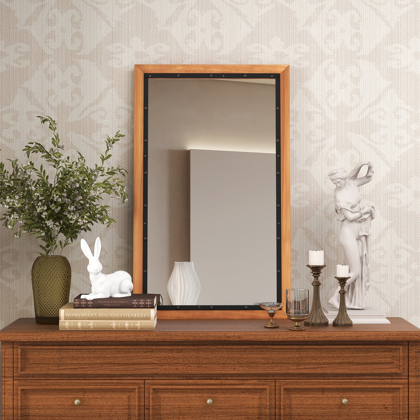 22 x 36 Inch Rectangular Frame Decor Wall Mounted Mirror with Back Board-Natural Kids Crystal