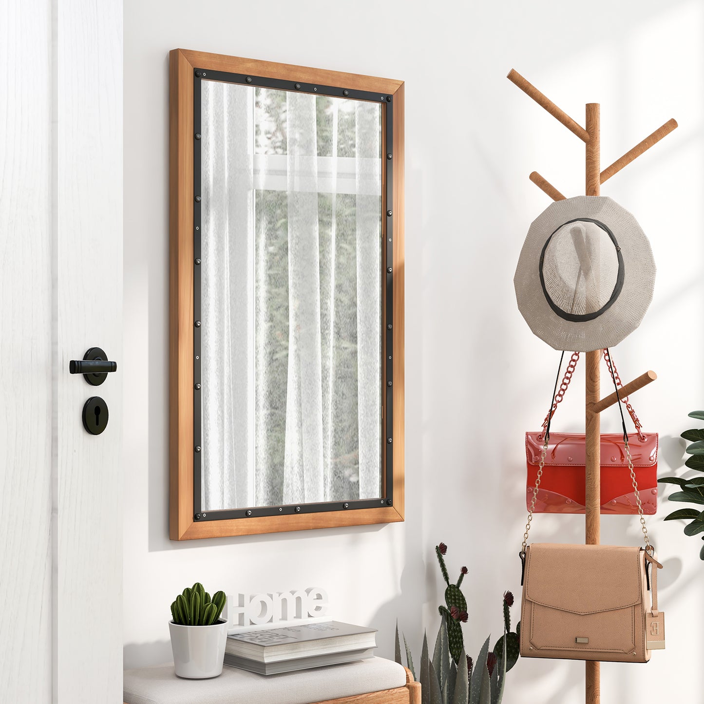 22 x 36 Inch Rectangular Frame Decor Wall Mounted Mirror with Back Board-Natural Kids Crystal