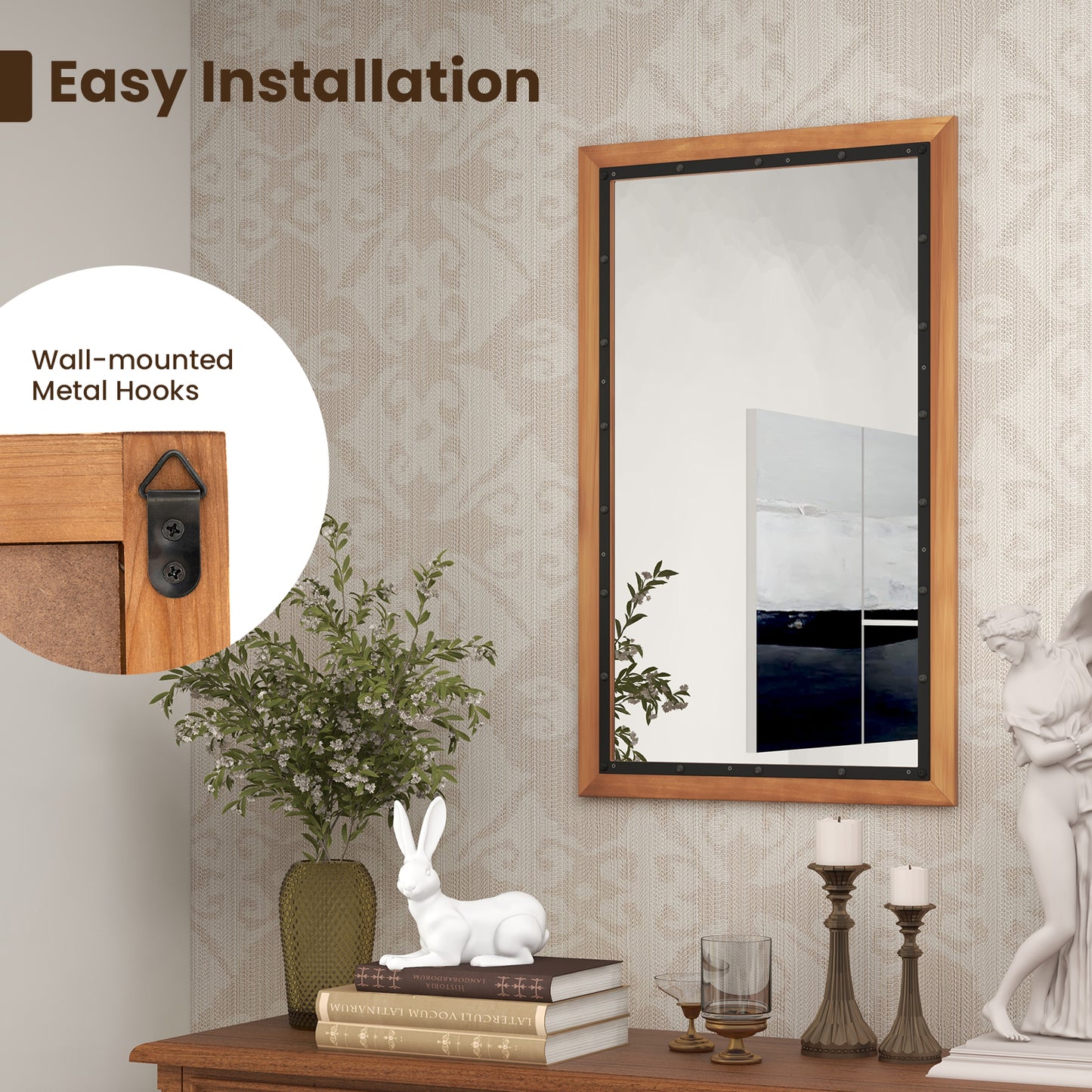 22 x 36 Inch Rectangular Frame Decor Wall Mounted Mirror with Back Board-Natural Kids Crystal
