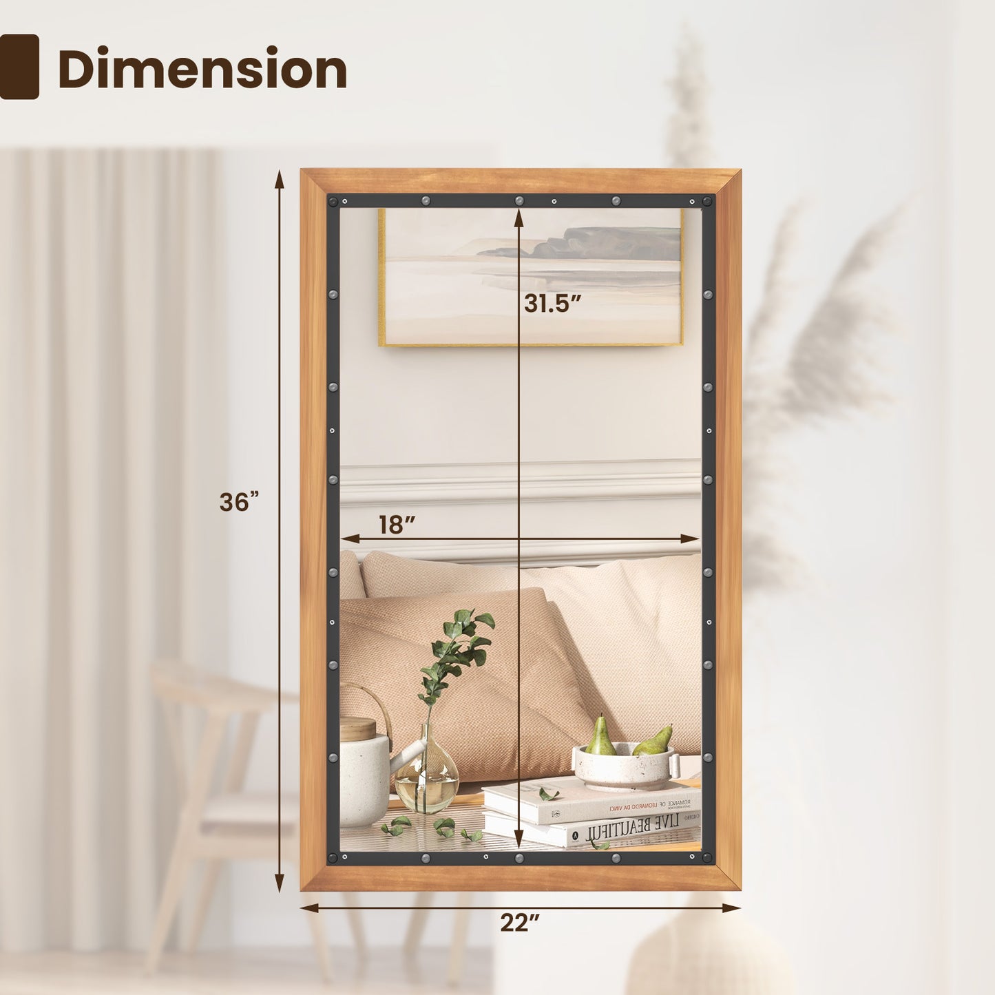 22 x 36 Inch Rectangular Frame Decor Wall Mounted Mirror with Back Board-Natural Kids Crystal