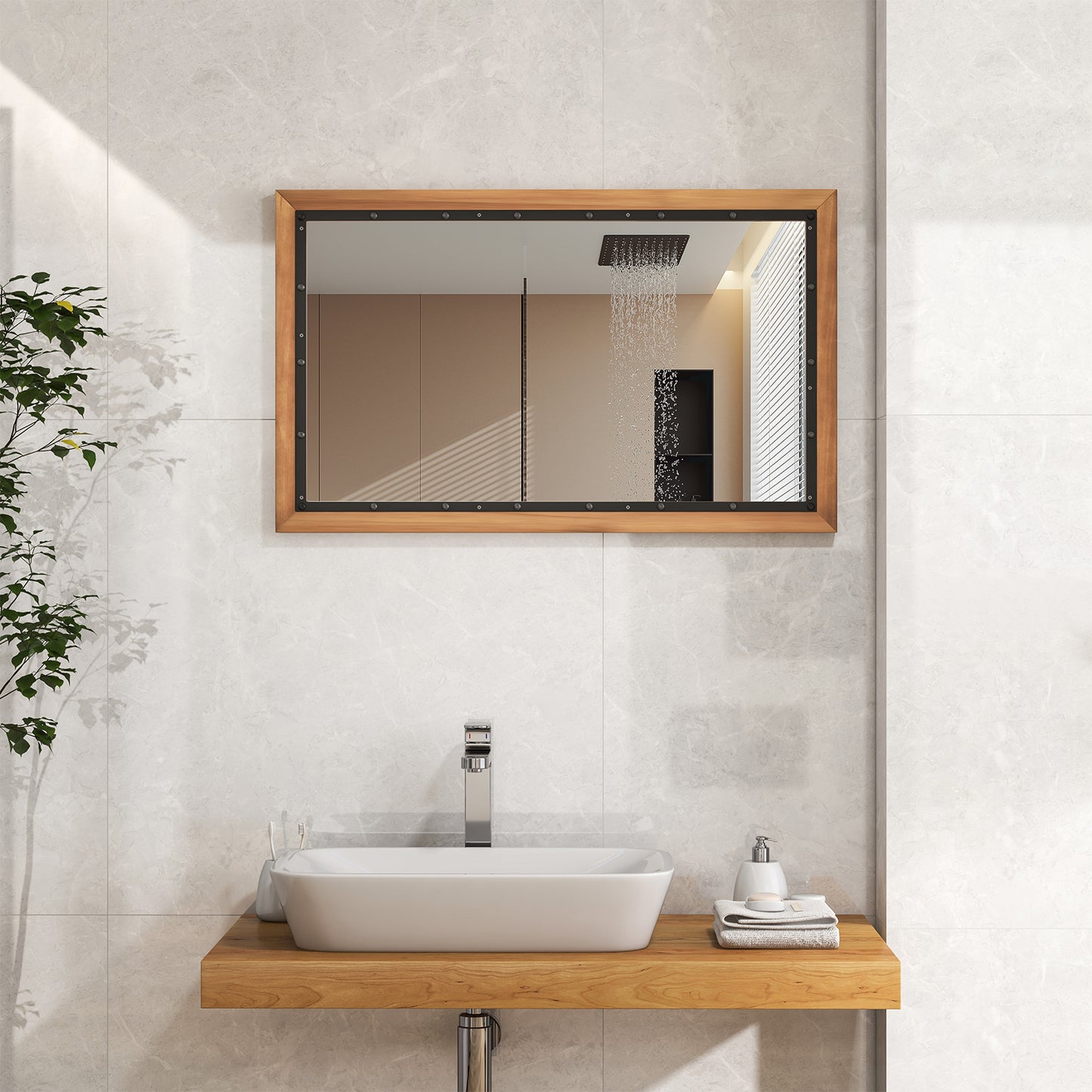 22 x 36 Inch Rectangular Frame Decor Wall Mounted Mirror with Back Board-Natural Kids Crystal