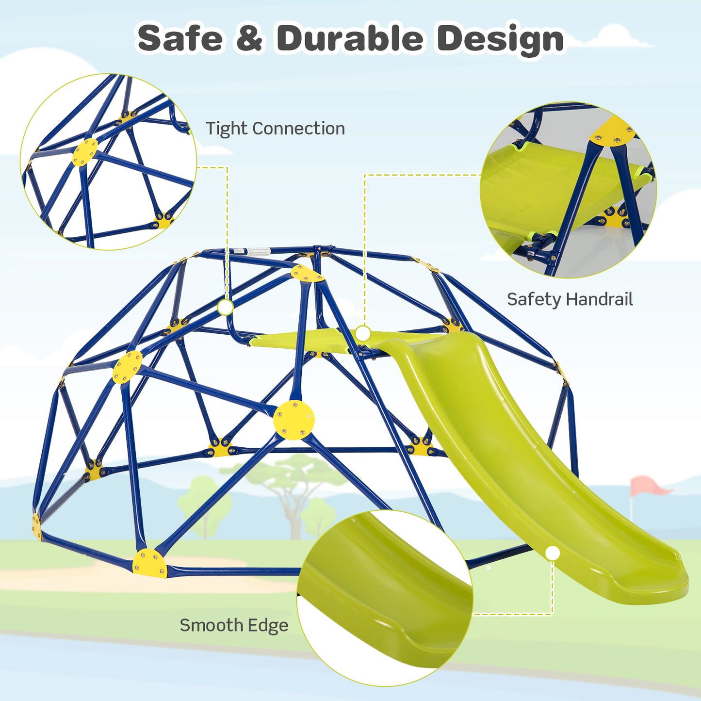 Kids Climbing Dome with Slide and Fabric Cushion for Garden Yard-Blue Kids Crystal