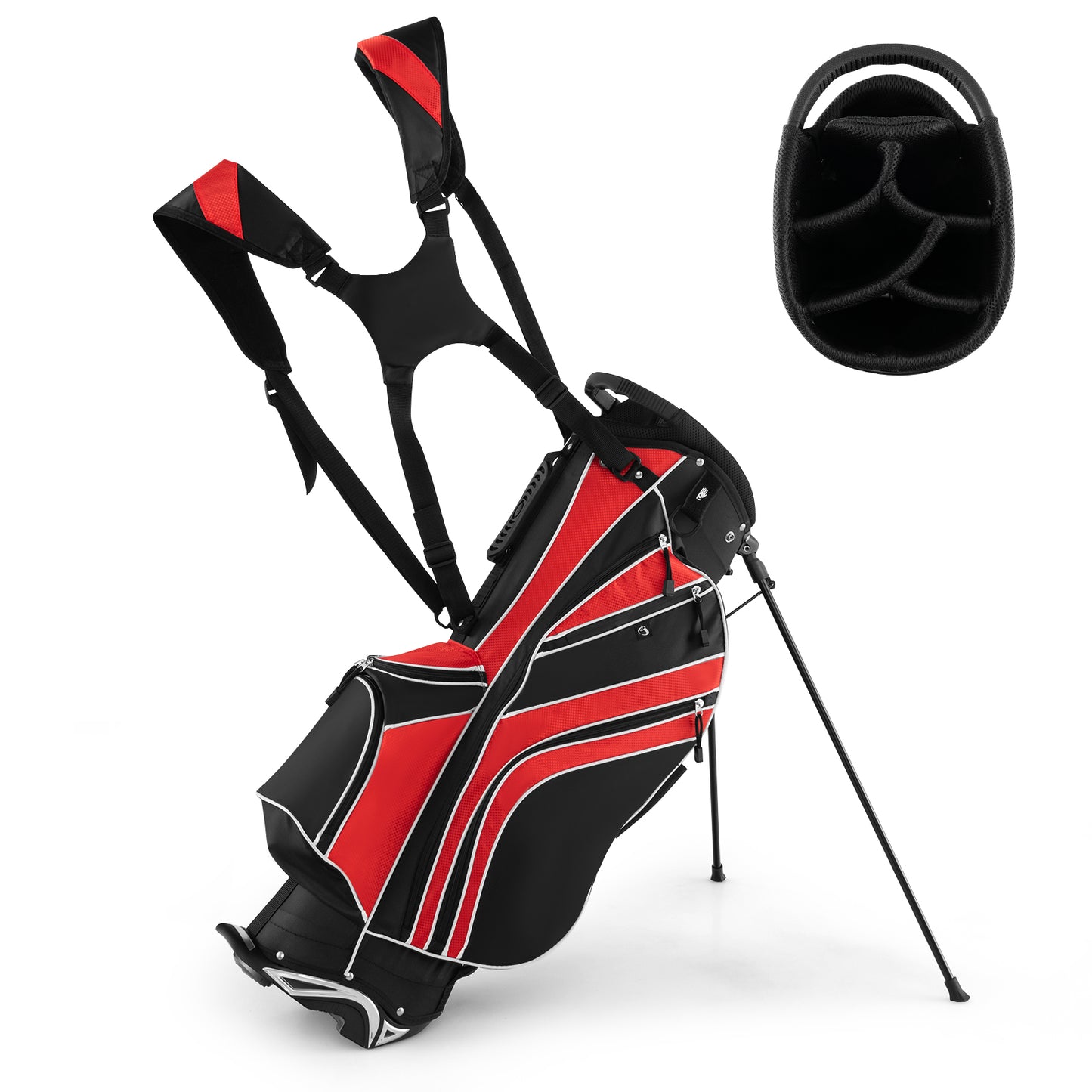Golf Stand Cart Bag with 6 Way Divider Carry Pockets-Red Kids Crystal