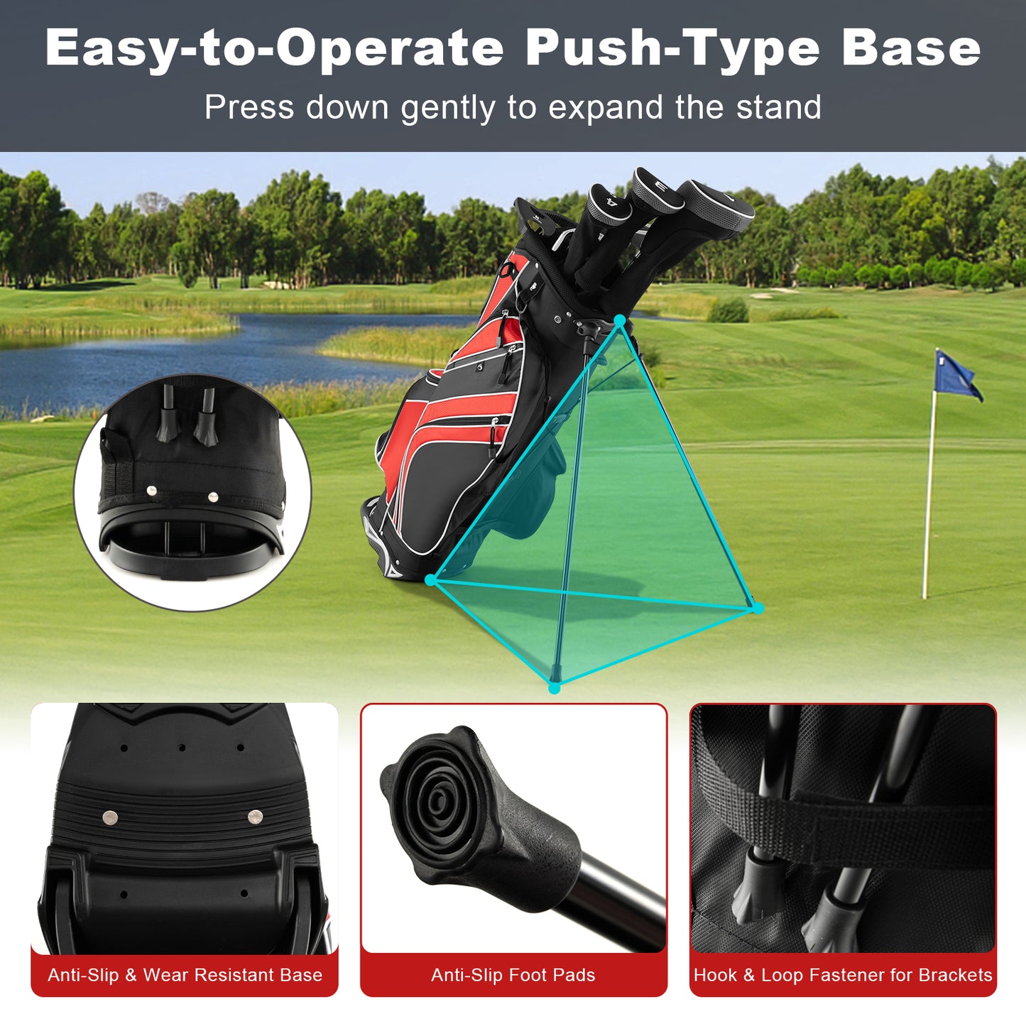 Golf Stand Cart Bag with 6 Way Divider Carry Pockets-Red Kids Crystal