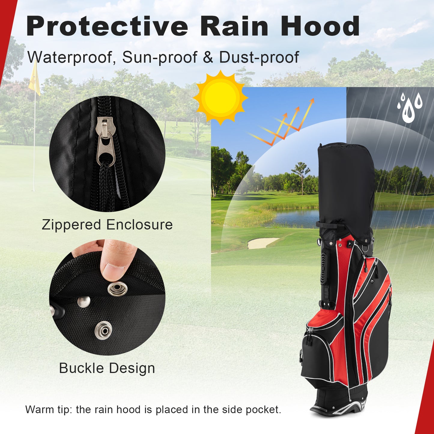 Golf Stand Cart Bag with 6 Way Divider Carry Pockets-Red Kids Crystal