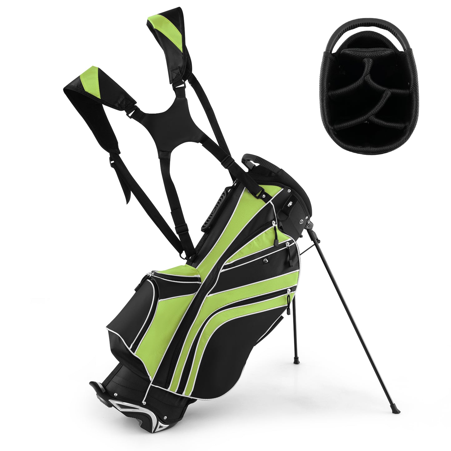 Golf Stand Cart Bag with 6 Way Divider Carry Pockets-Green Kids Crystal
