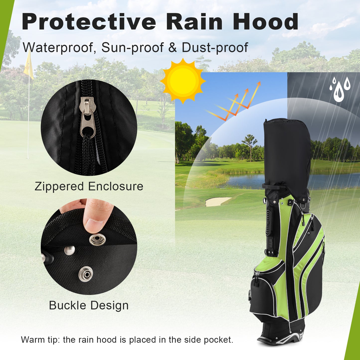 Golf Stand Cart Bag with 6 Way Divider Carry Pockets-Green Kids Crystal