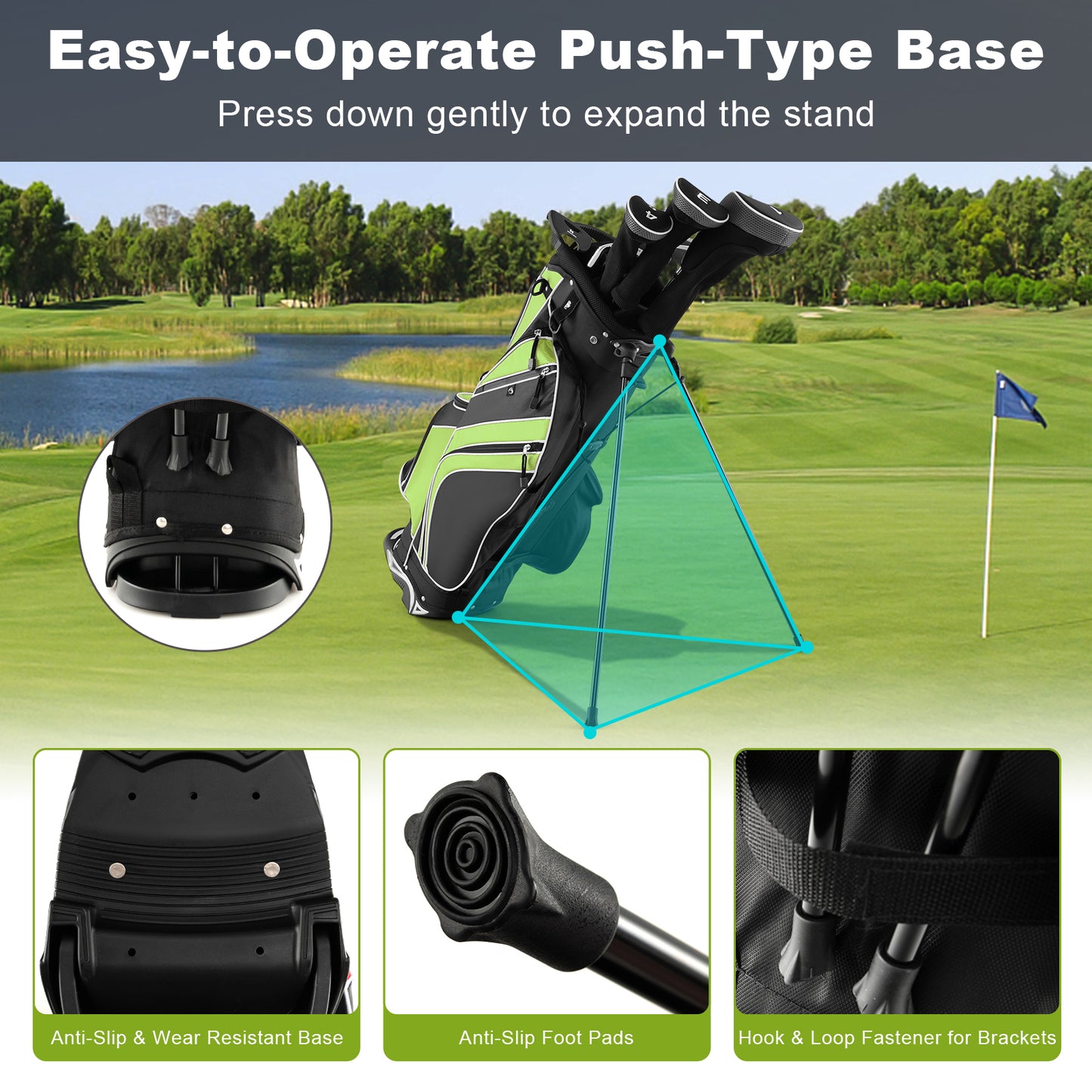 Golf Stand Cart Bag with 6 Way Divider Carry Pockets-Green Kids Crystal