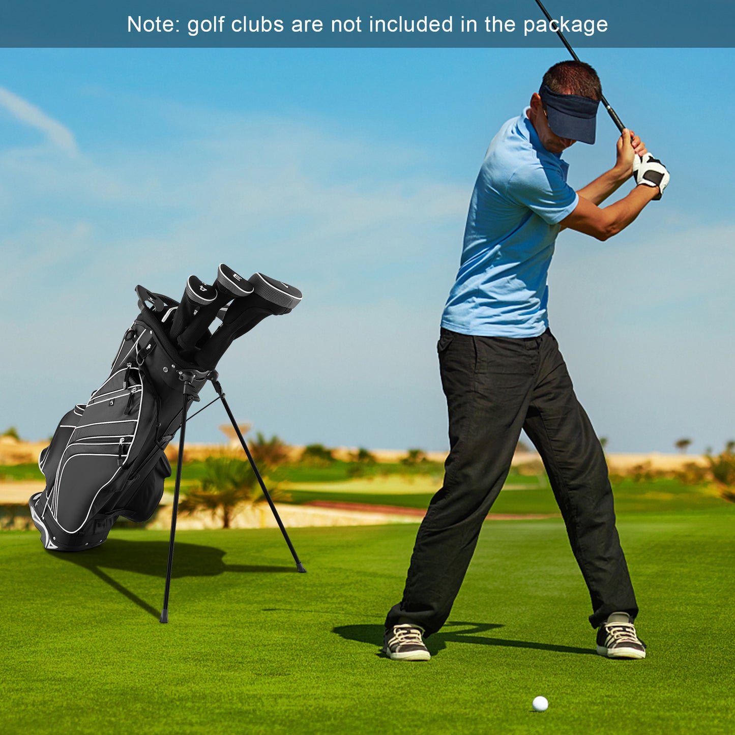 Golf Stand Cart Bag with 6-Way Divider Carry Pockets-Black Kids Crystal