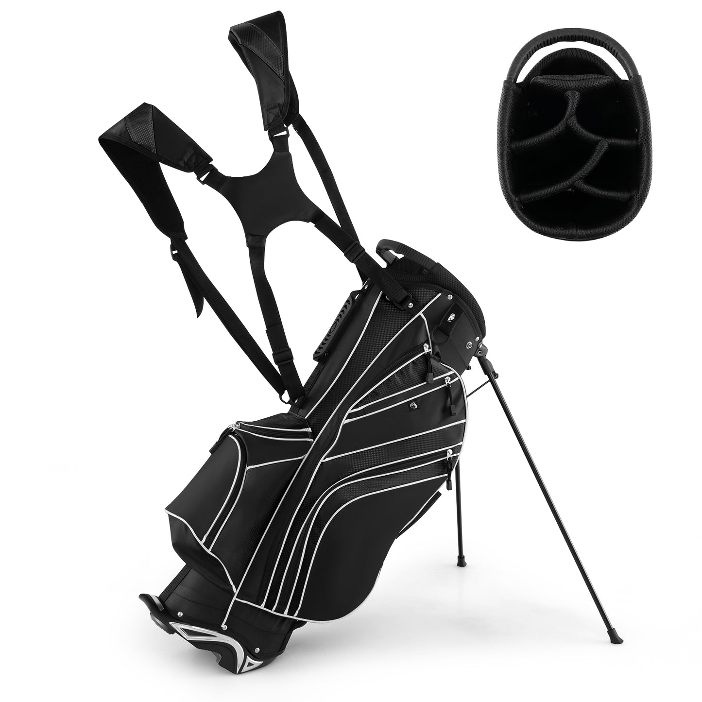Golf Stand Cart Bag with 6-Way Divider Carry Pockets-Black Kids Crystal