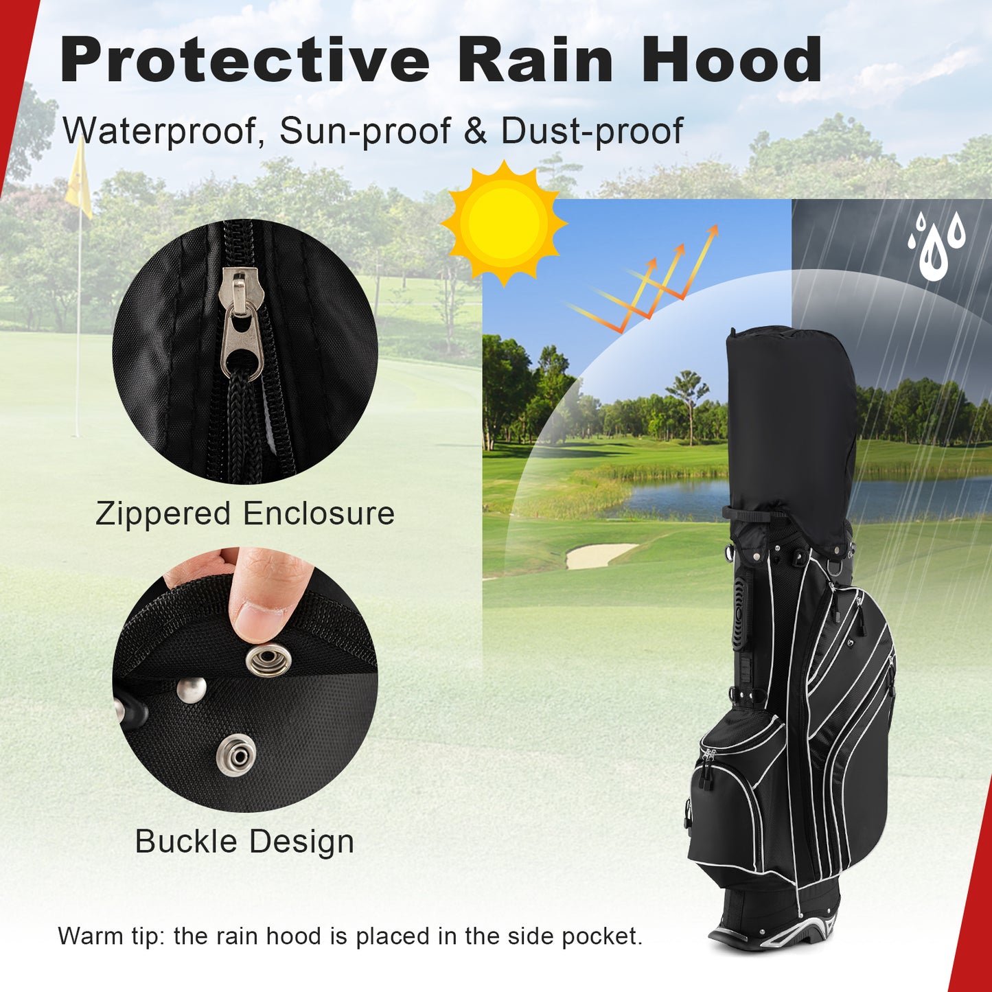 Golf Stand Cart Bag with 6-Way Divider Carry Pockets-Black Kids Crystal