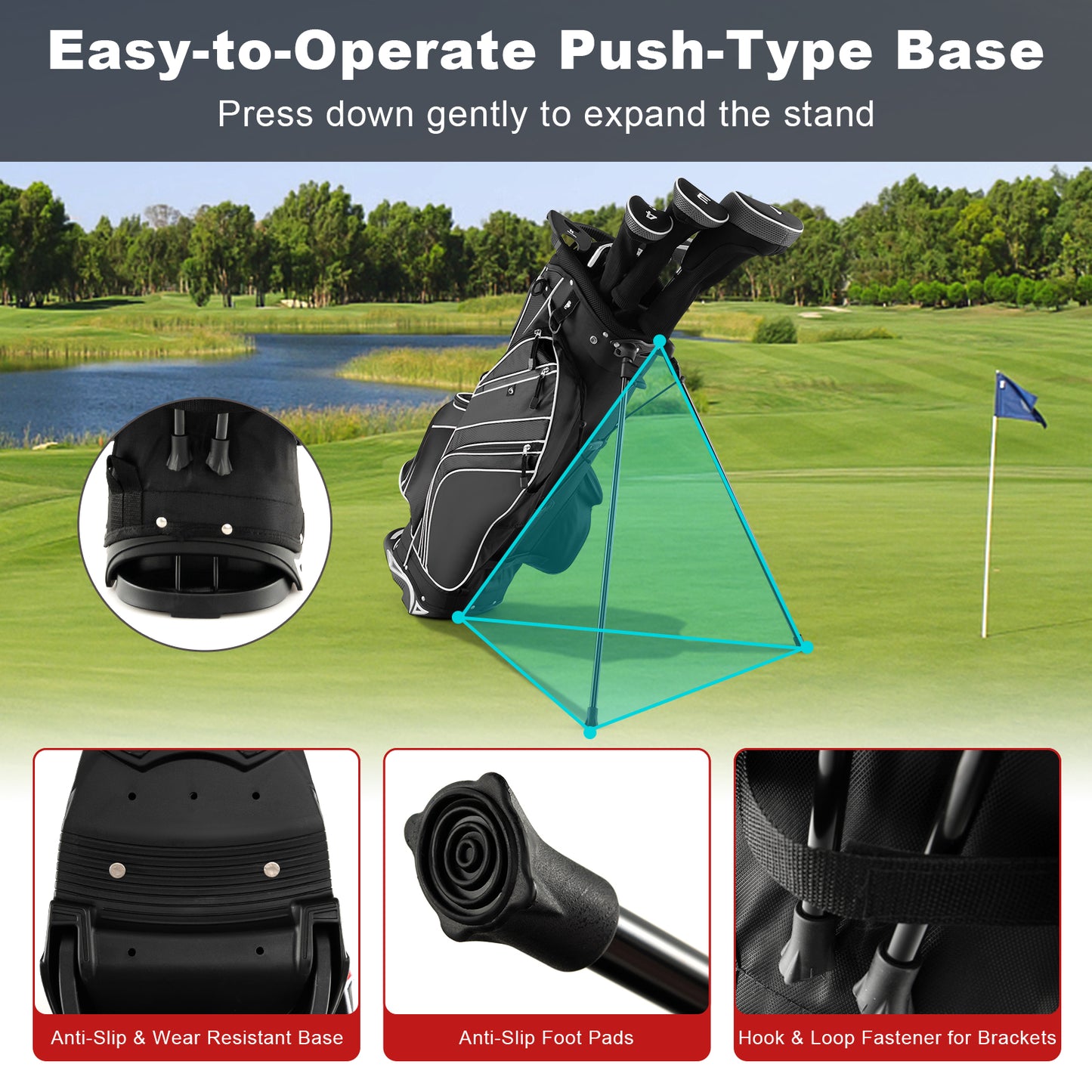 Golf Stand Cart Bag with 6-Way Divider Carry Pockets-Black Kids Crystal
