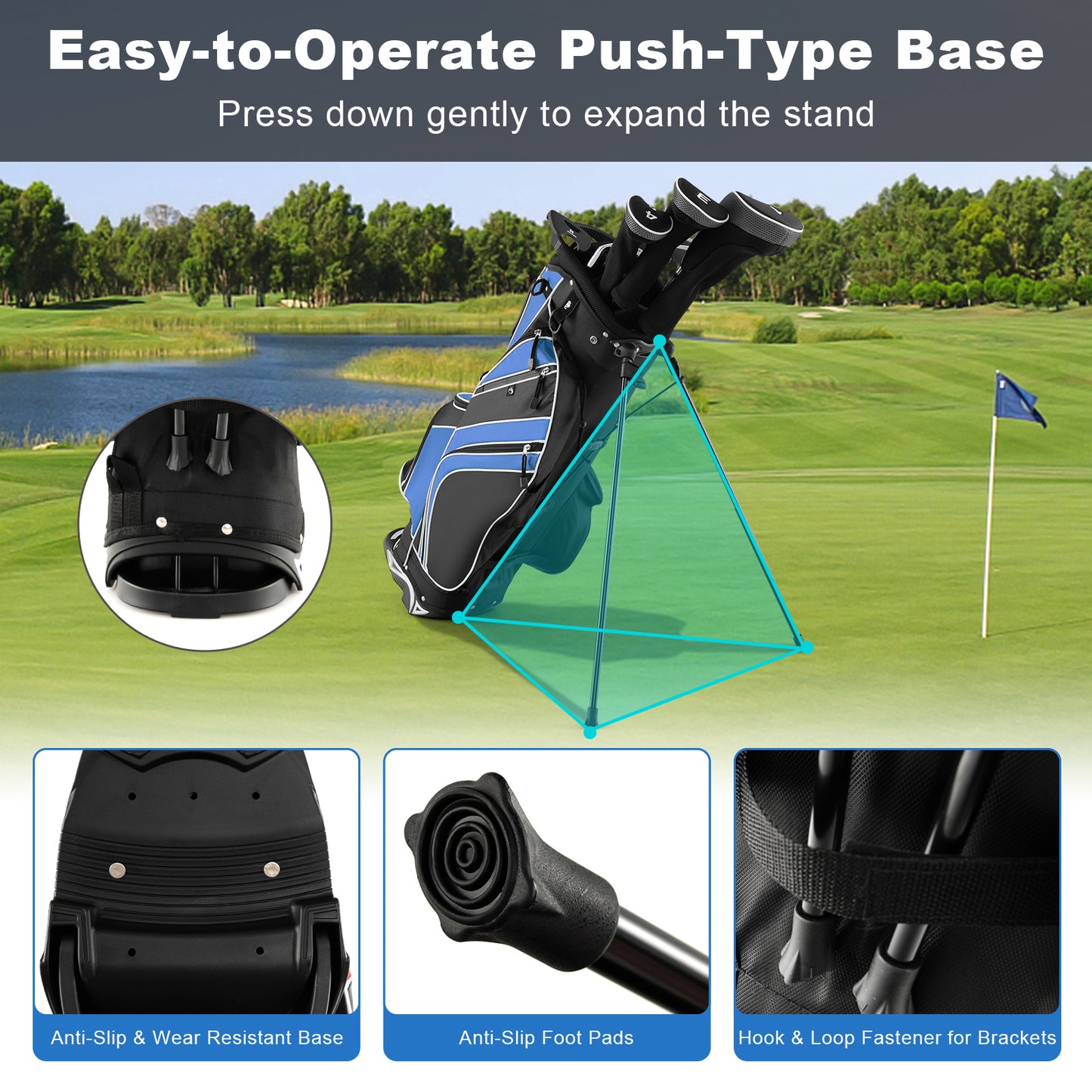 Golf Stand Cart Bag with 6-Way Divider Carry Pockets-Blue Kids Crystal