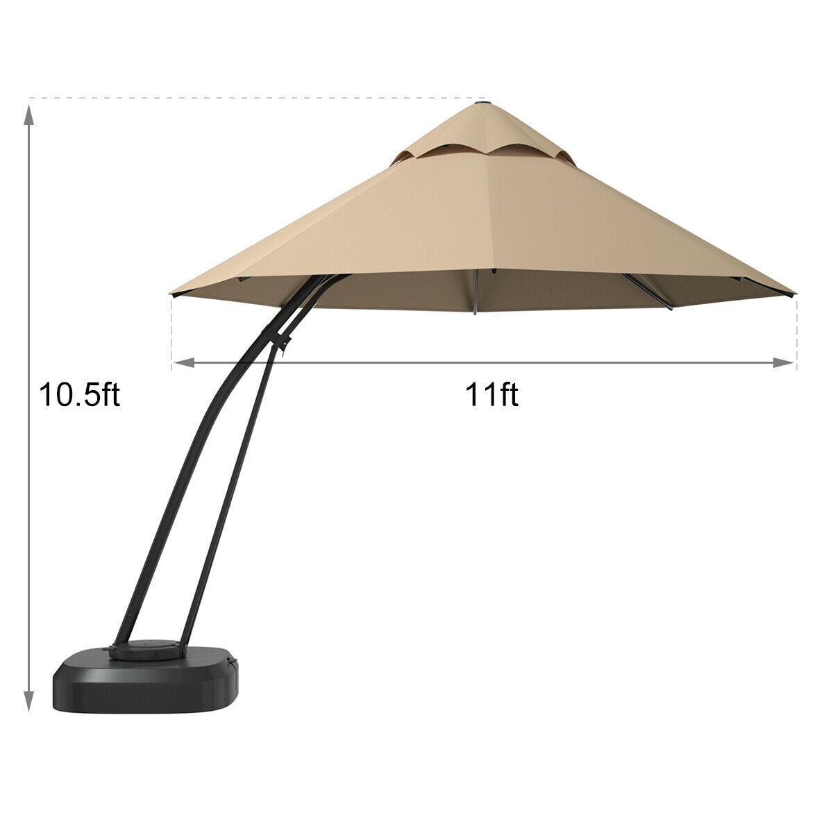 11 Feet Outdoor Cantilever Hanging Umbrella with Base and Wheels-Beige Kids Crystal