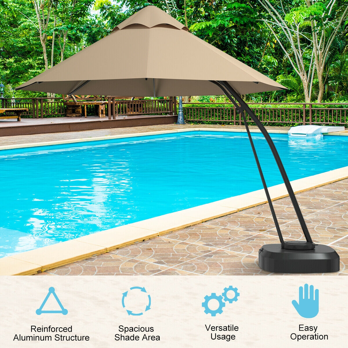 11 Feet Outdoor Cantilever Hanging Umbrella with Base and Wheels-Beige Kids Crystal