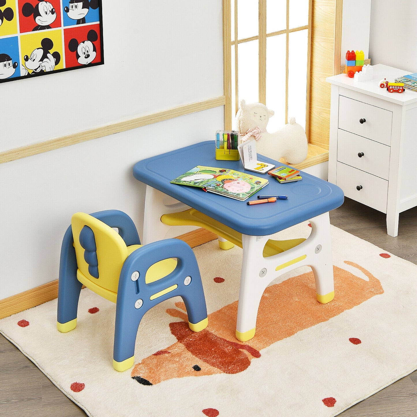 Kids Activity Table and Chair Set with Montessori Toys for Preschool and Kindergarten-Blue Kids Crystal