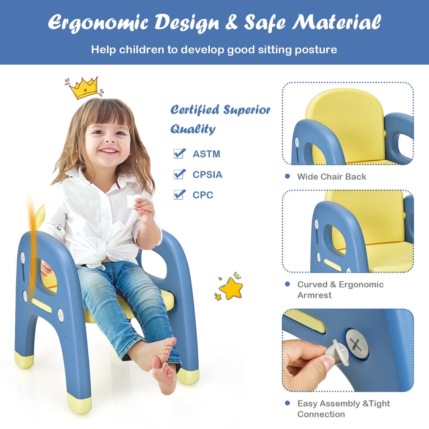 Kids Activity Table and Chair Set with Montessori Toys for Preschool and Kindergarten-Blue Kids Crystal