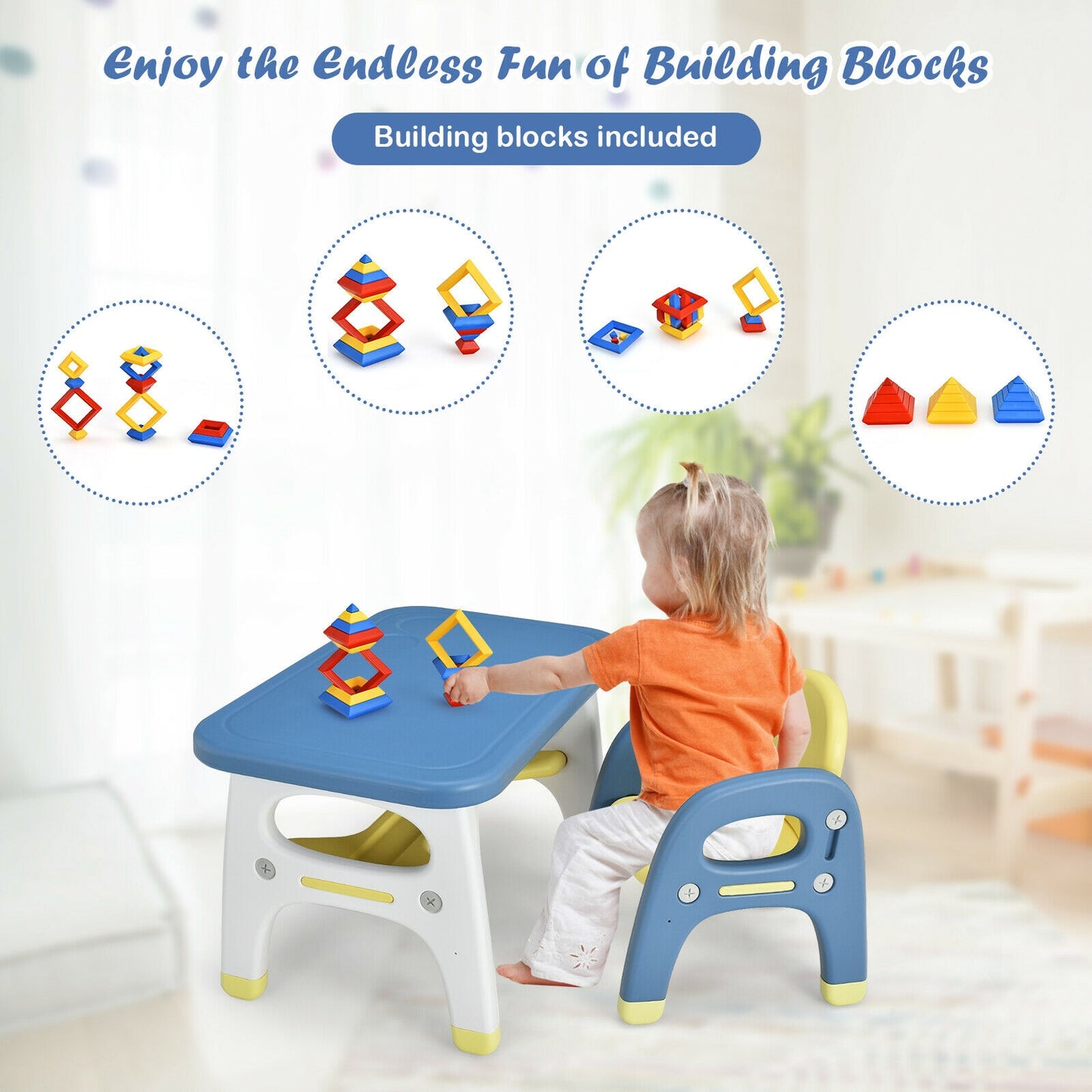 Kids Activity Table and Chair Set with Montessori Toys for Preschool and Kindergarten-Blue Kids Crystal