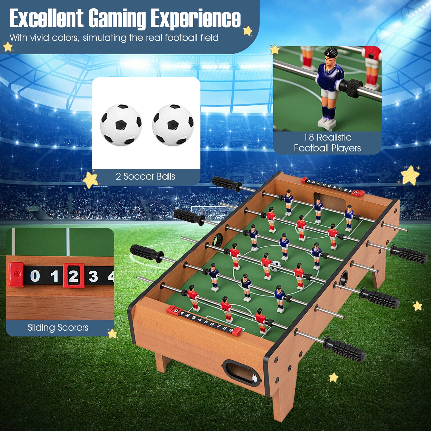 27 Inch Indoor Competition Game Foosball Table with Legs Kids Crystal