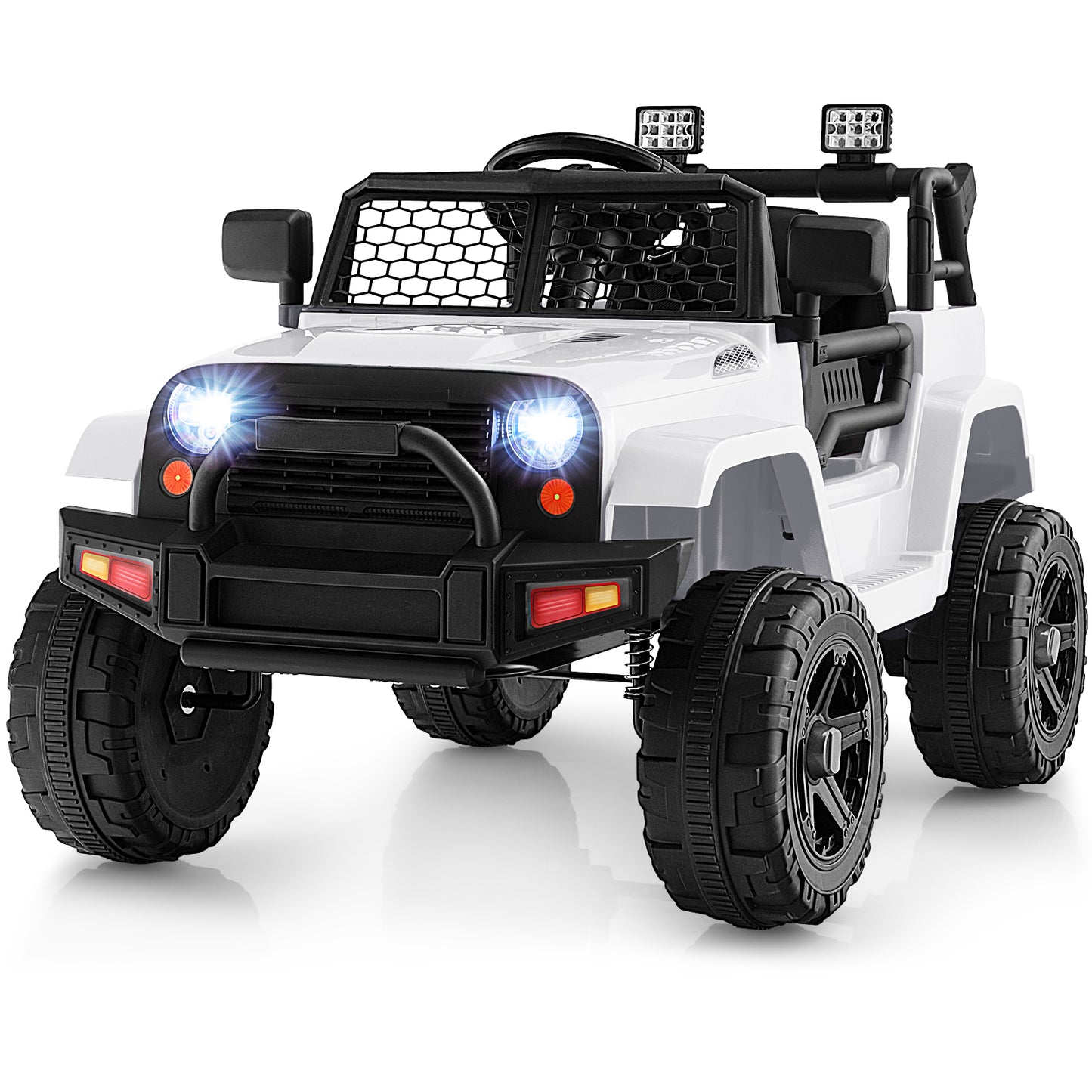 12V Kids Ride On Truck with Remote Control and Headlights-White Kids Crystal