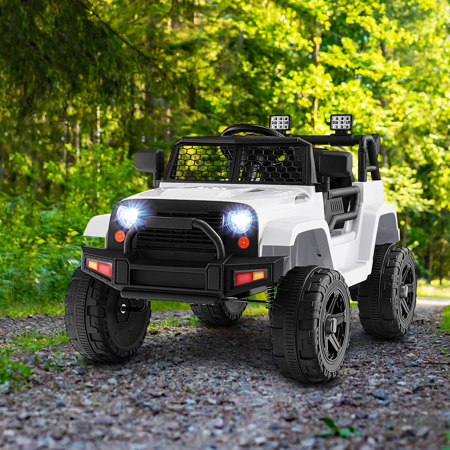 12V Kids Ride On Truck with Remote Control and Headlights-White Kids Crystal