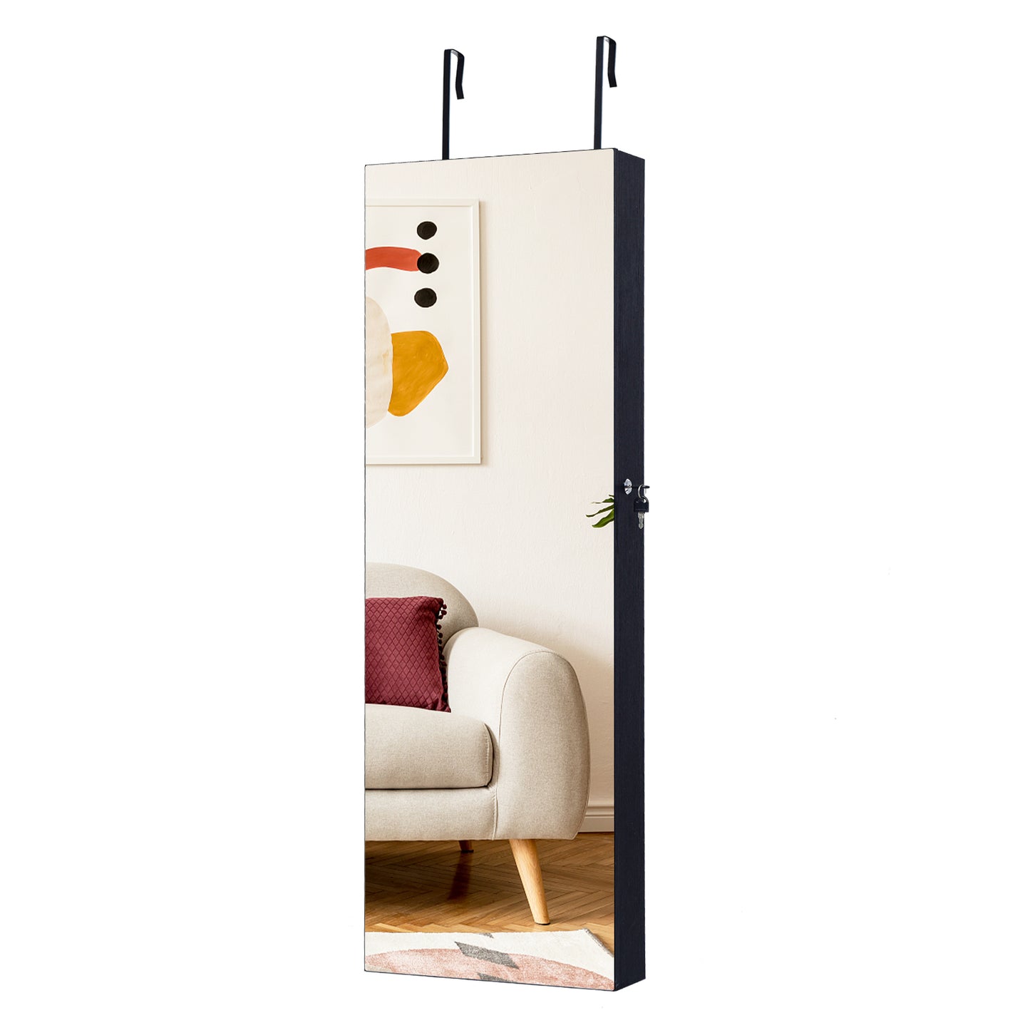 Lockable Storage Jewelry Cabinet with Frameless Mirror-Black Kids Crystal