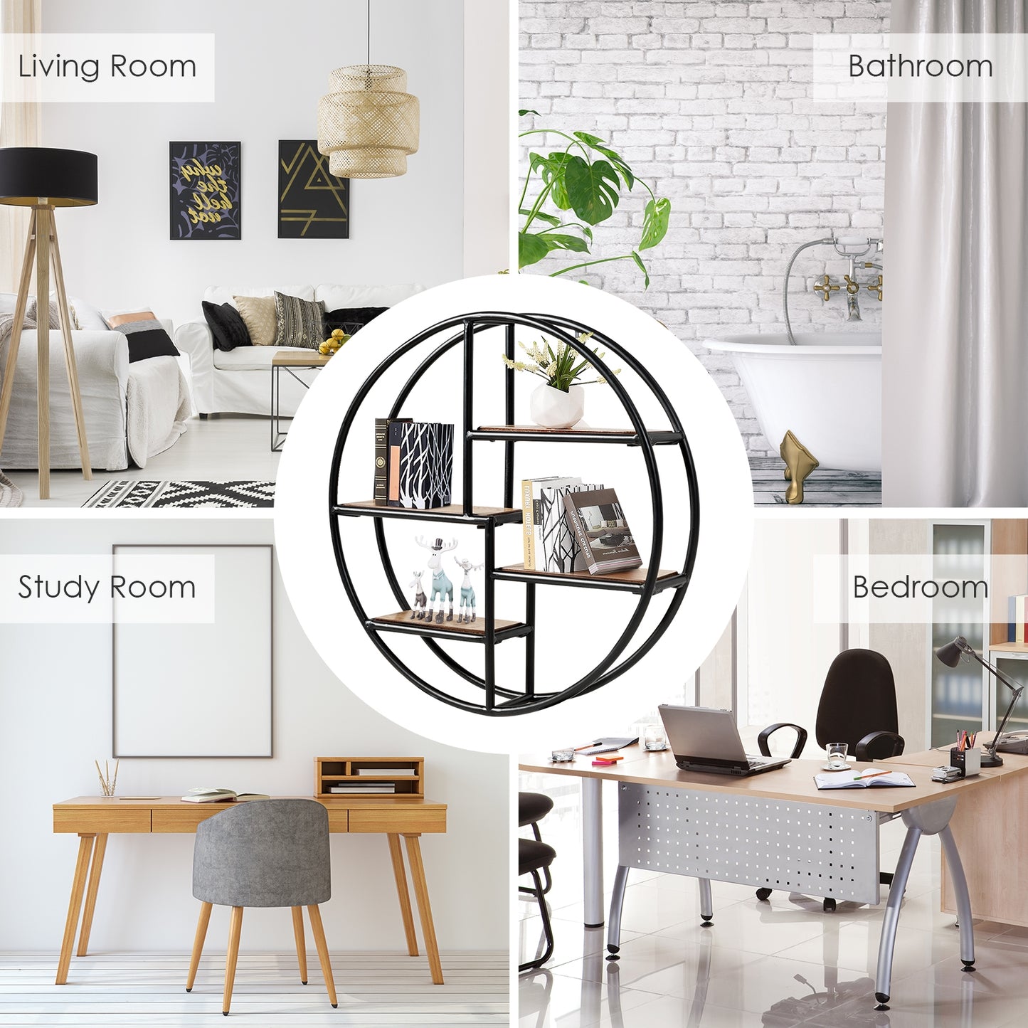 Hanging Storage Shelf Circular Wall-Mounted 4-Tier Rack Kids Crystal
