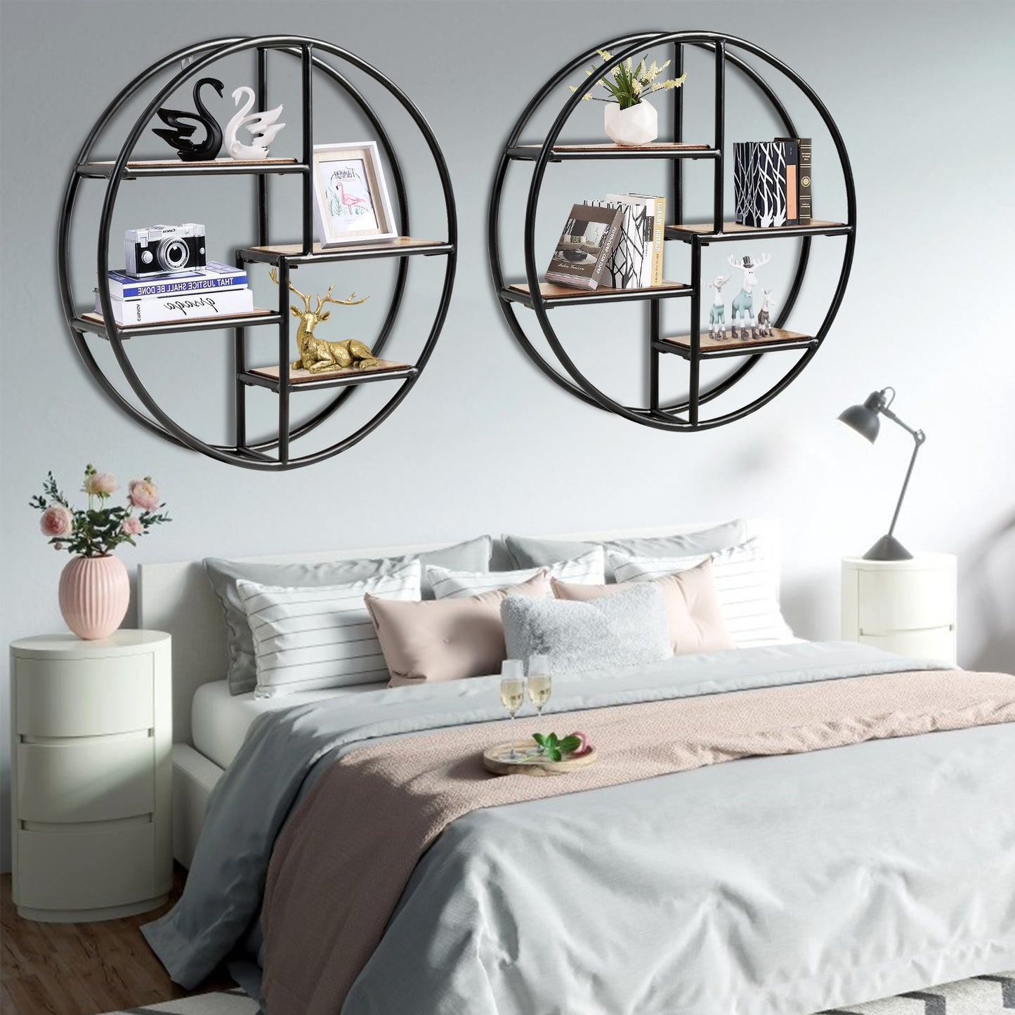 Hanging Storage Shelf Circular Wall-Mounted 4-Tier Rack Kids Crystal