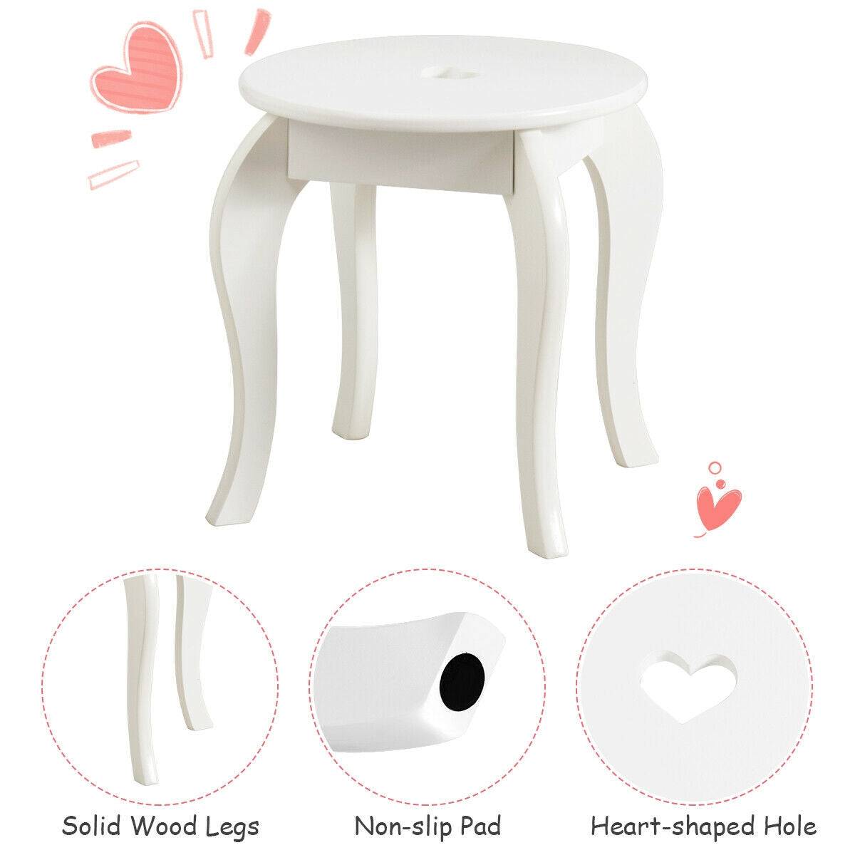 Kids Princess Makeup Dressing Play Table Set with Mirror -White Kids Crystal