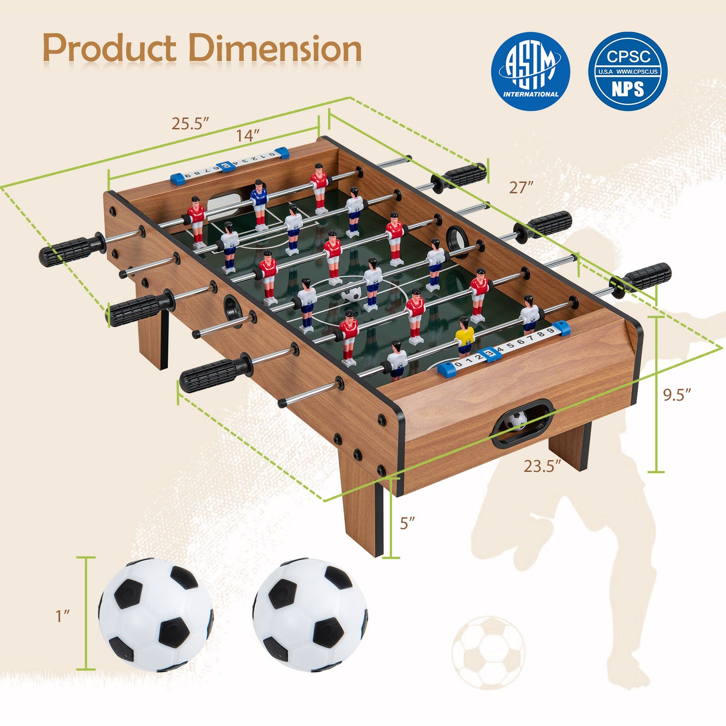 27 Inch Foosball Table Mini Tabletop Soccer Game Kids Crystal