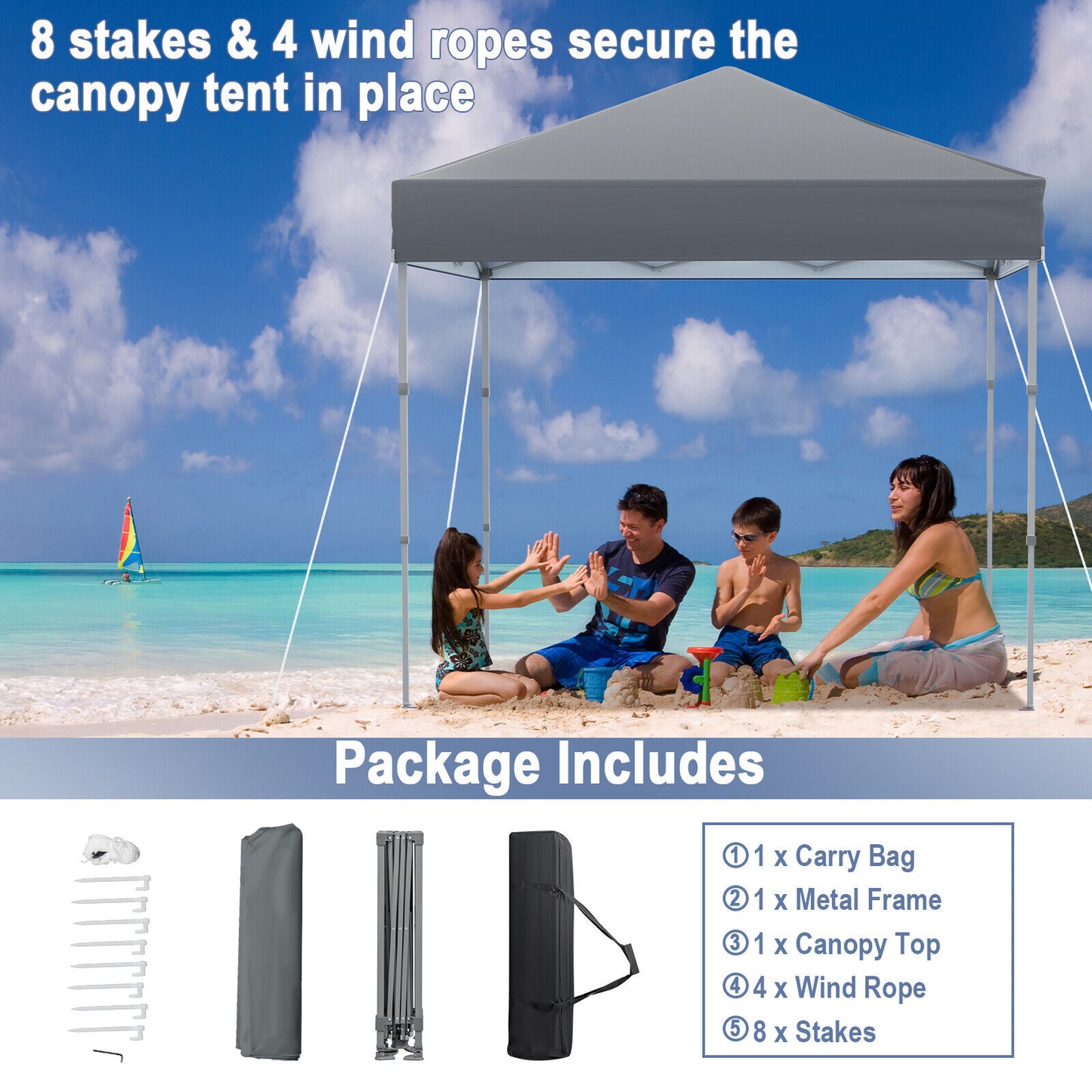 6.6 x 6.6 Feet Outdoor Pop-up Canopy Tent with UPF 50+ Sun Protection-Gray Kids Crystal