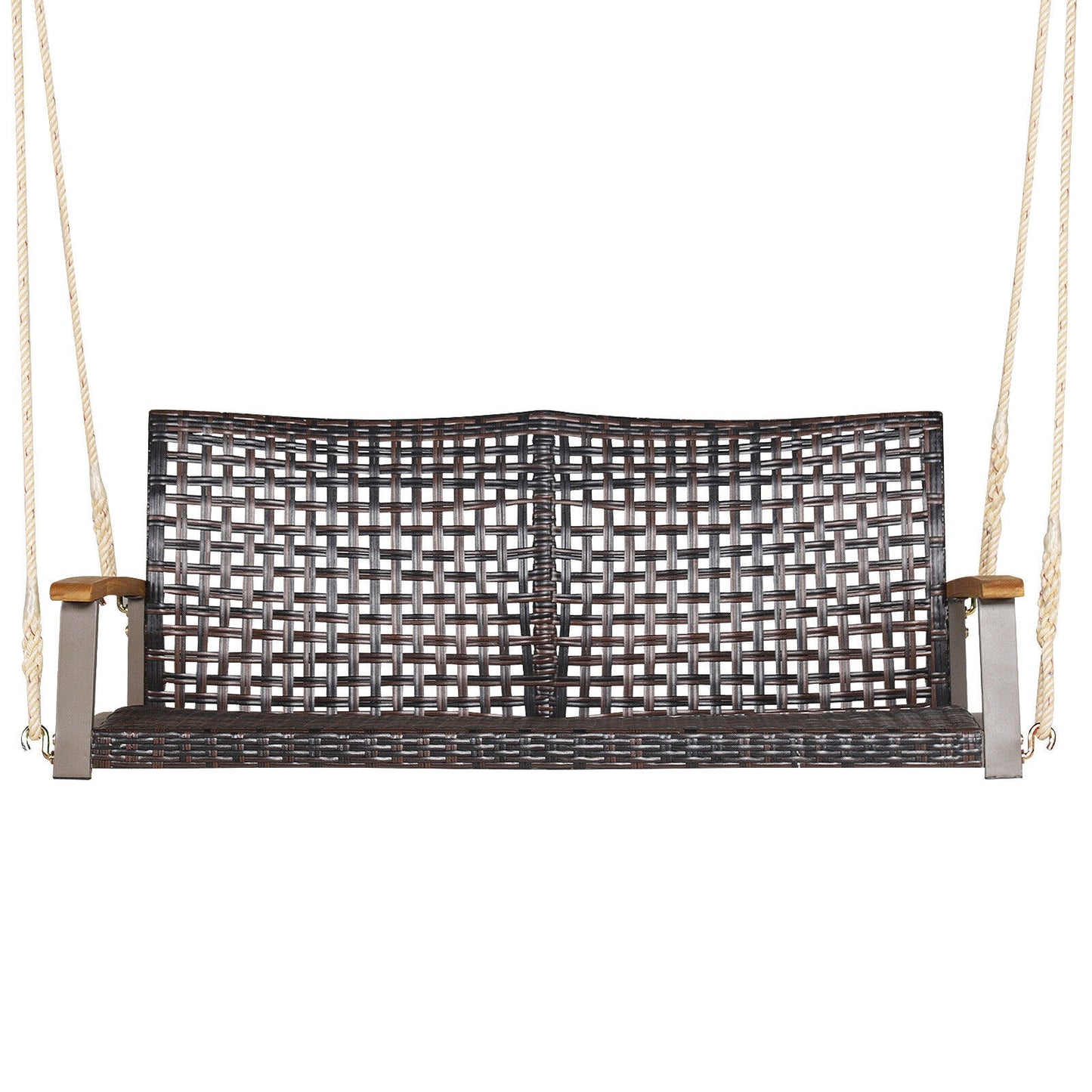 2-Person Rattan Hanging Porch Swing Chair-Off White Kids Crystal