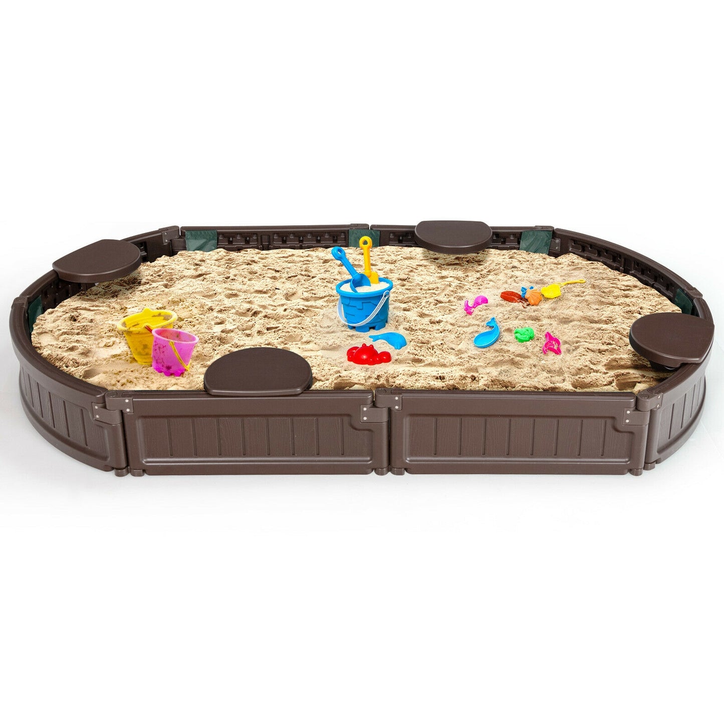 Sandbox with Built-in Corner Seat and Bottom Liner-Brown Kids Crystal