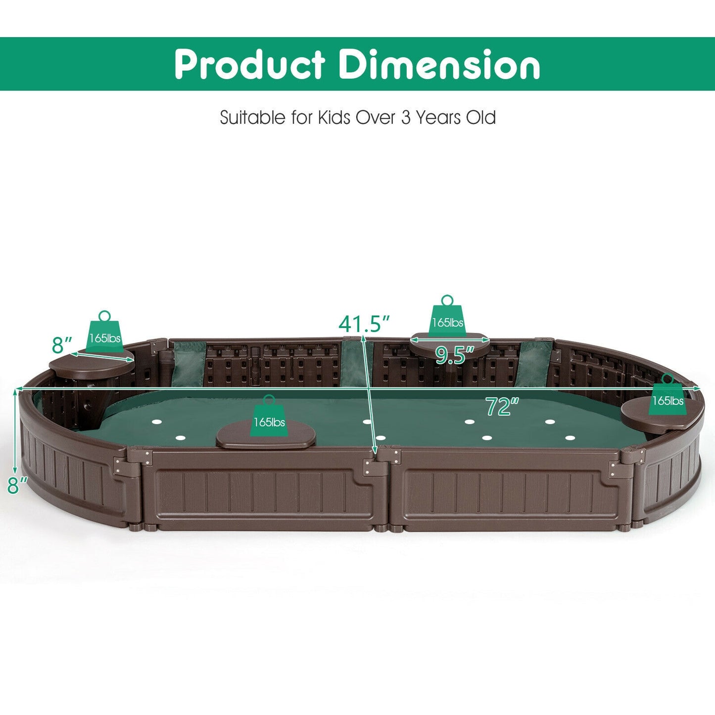 Sandbox with Built-in Corner Seat and Bottom Liner-Brown Kids Crystal