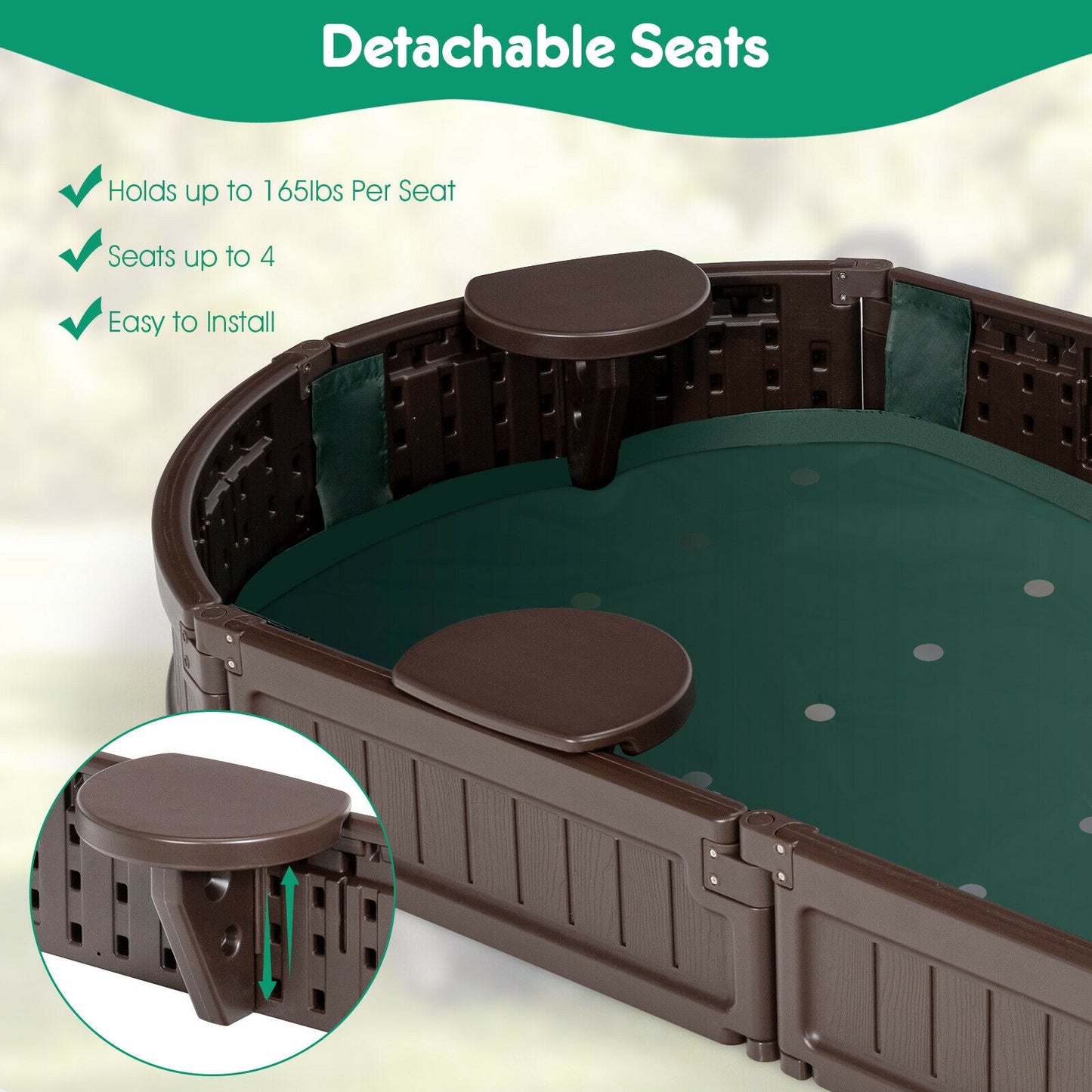 Sandbox with Built-in Corner Seat and Bottom Liner-Brown Kids Crystal